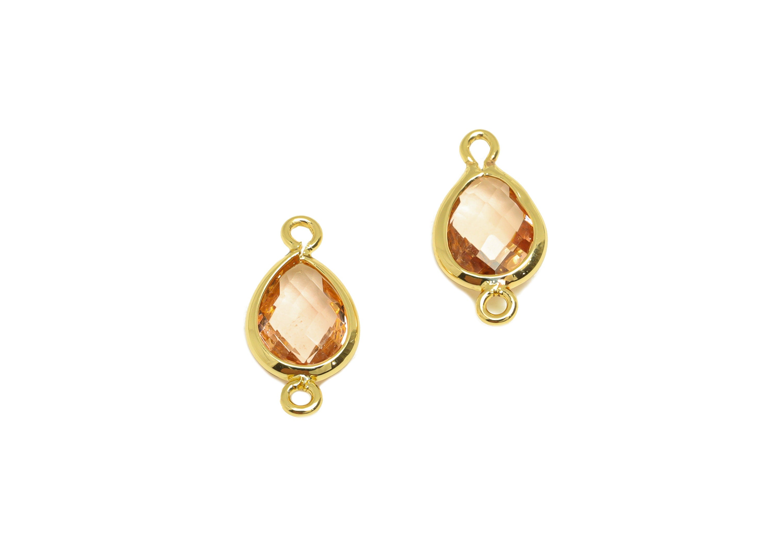 Brass Teardrop Connector - Brass Faceted Glass Earring Charm - Aqua Red Earring Charm - 18K Real Gold Plated - 14x6x2mm - RGP6922B - DOMEDBAZAAR