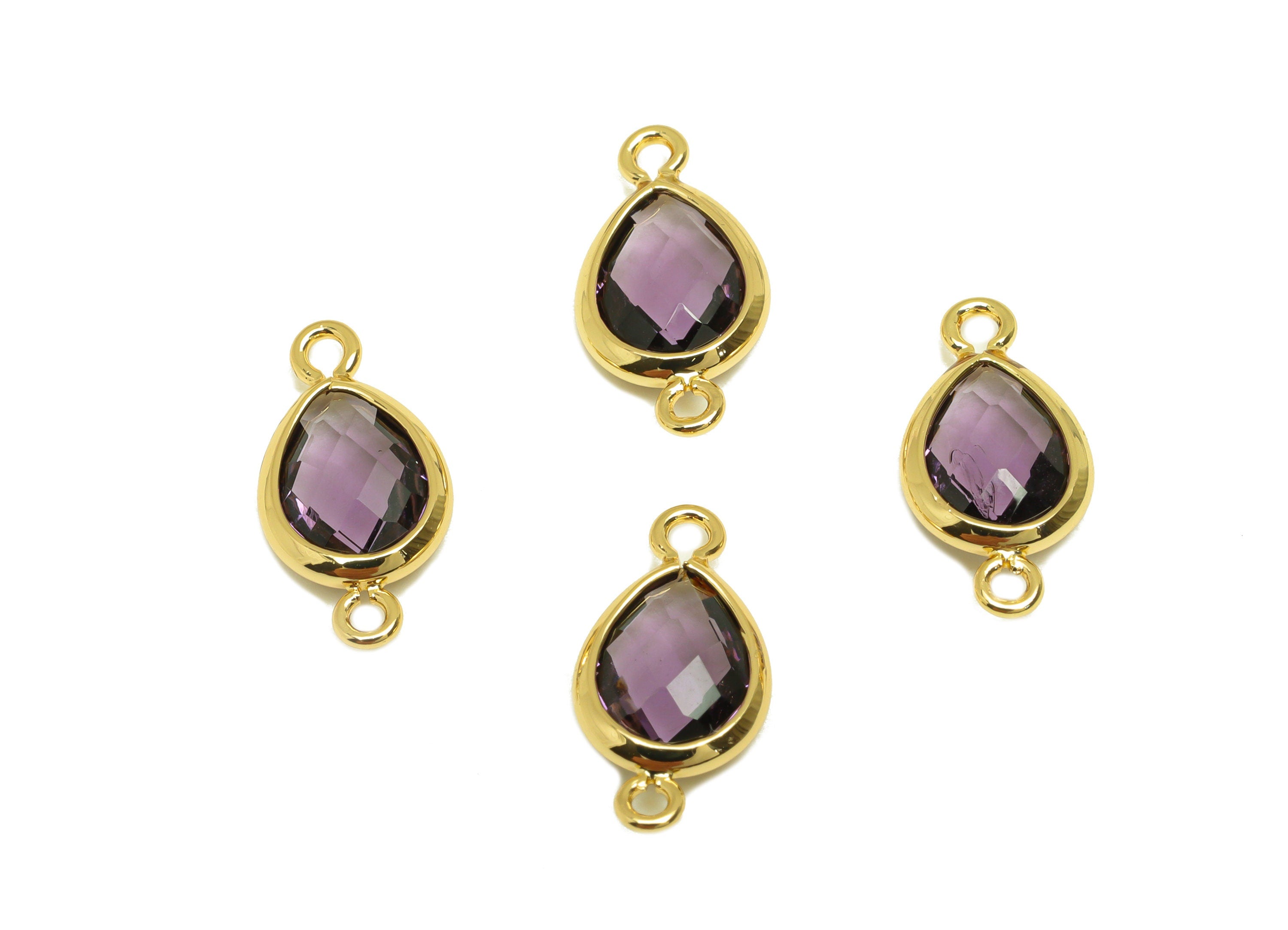 Brass Teardrop Connector - Brass Faceted Glass Earring Charm - Violet Earring Charm - 18K Real Gold Plated - 14x6x2mm - RGP6922Z - DOMEDBAZAAR