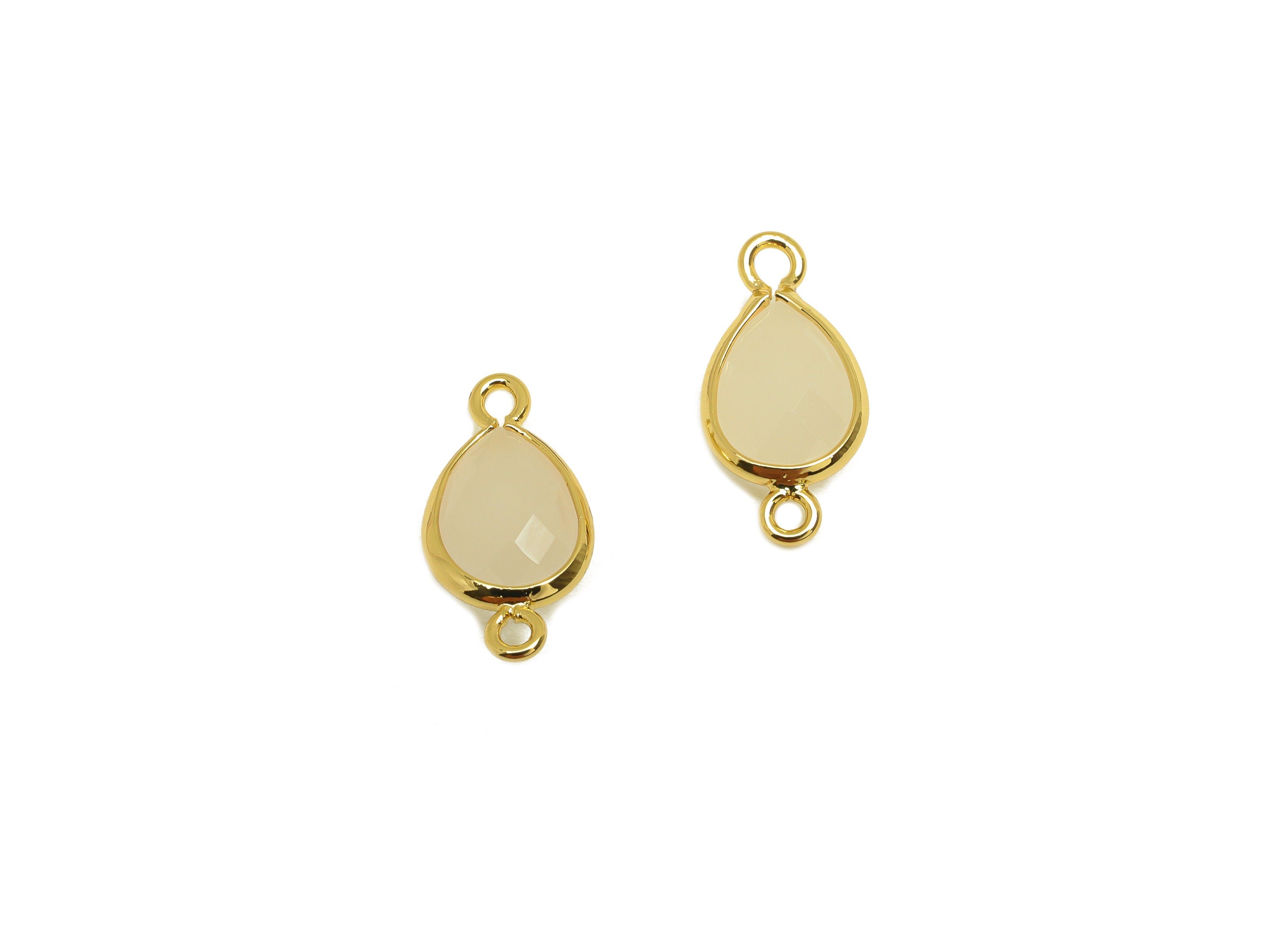 Brass Teardrop Connector - Brass Faceted Glass Earring Charm - White Jade Earring Charm - 18K Real Gold Plated - 14x6x2mm - RGP6922S - DOMEDBAZAAR