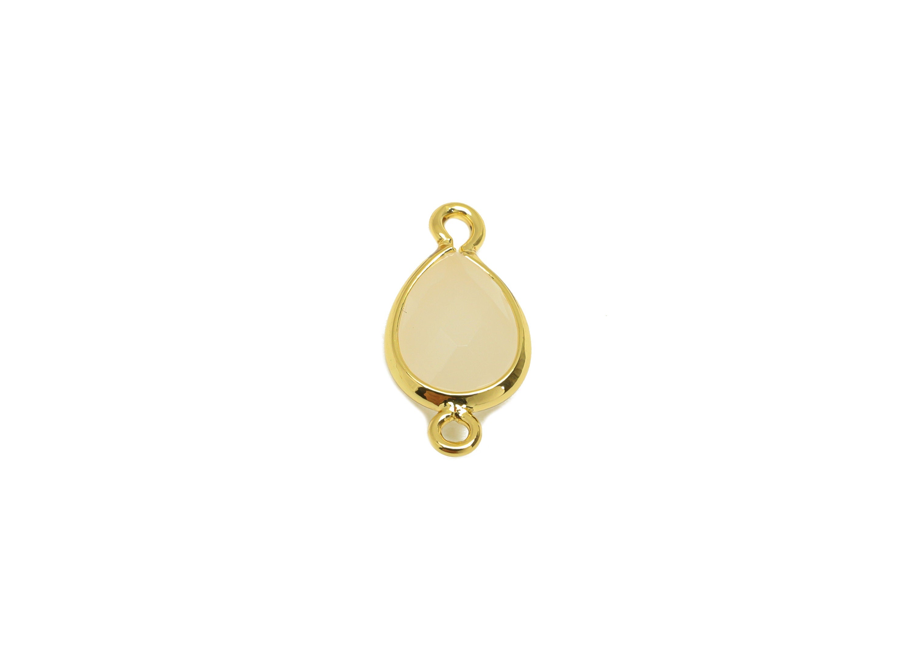 Brass Teardrop Connector - Brass Faceted Glass Earring Charm - White Jade Earring Charm - 18K Real Gold Plated - 14x6x2mm - RGP6922S - DOMEDBAZAAR