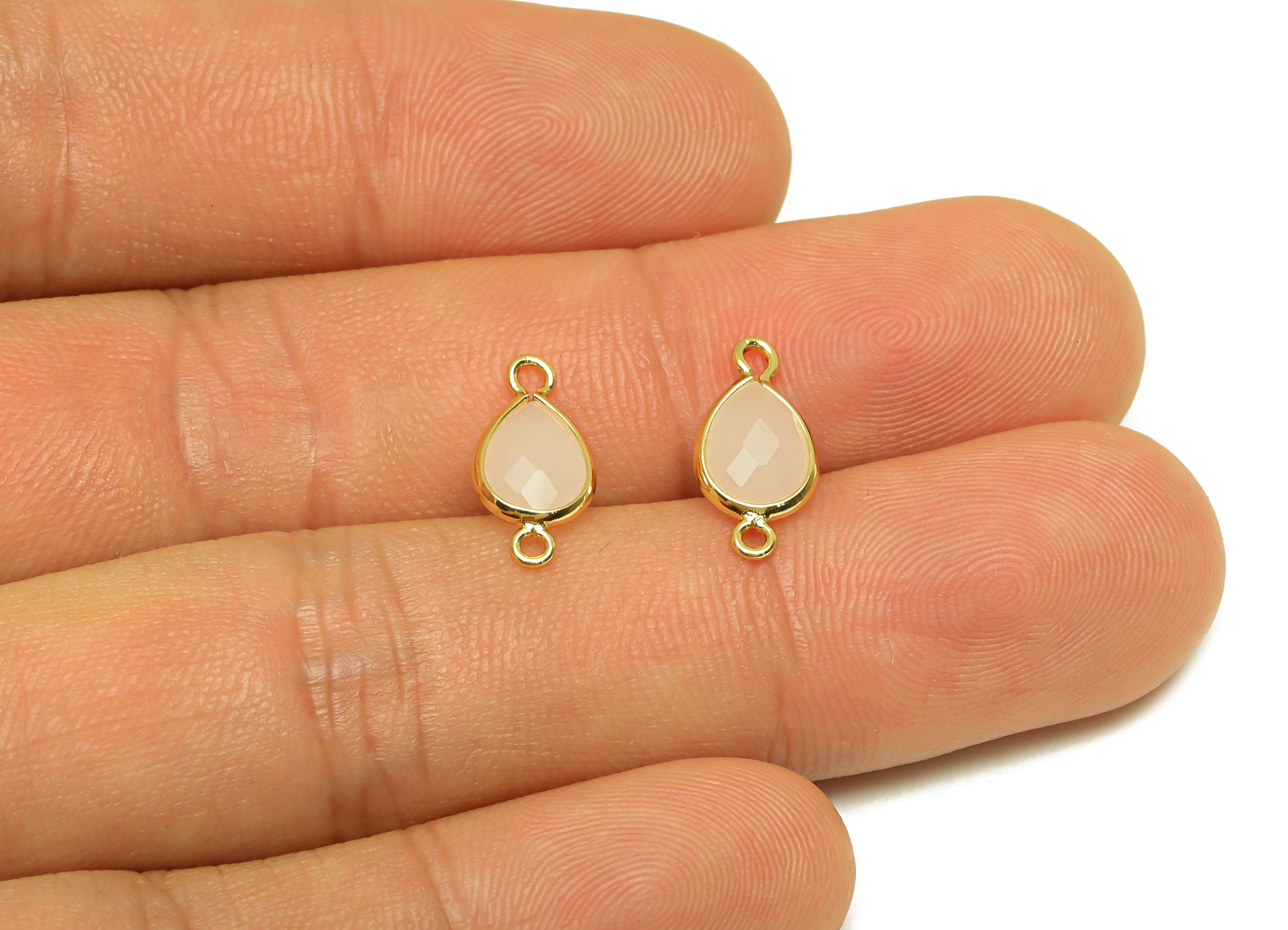 Brass Teardrop Connector - Brass Faceted Glass Earring Charm - White Jade Earring Charm - 18K Real Gold Plated - 14x6x2mm - RGP6922S - DOMEDBAZAAR