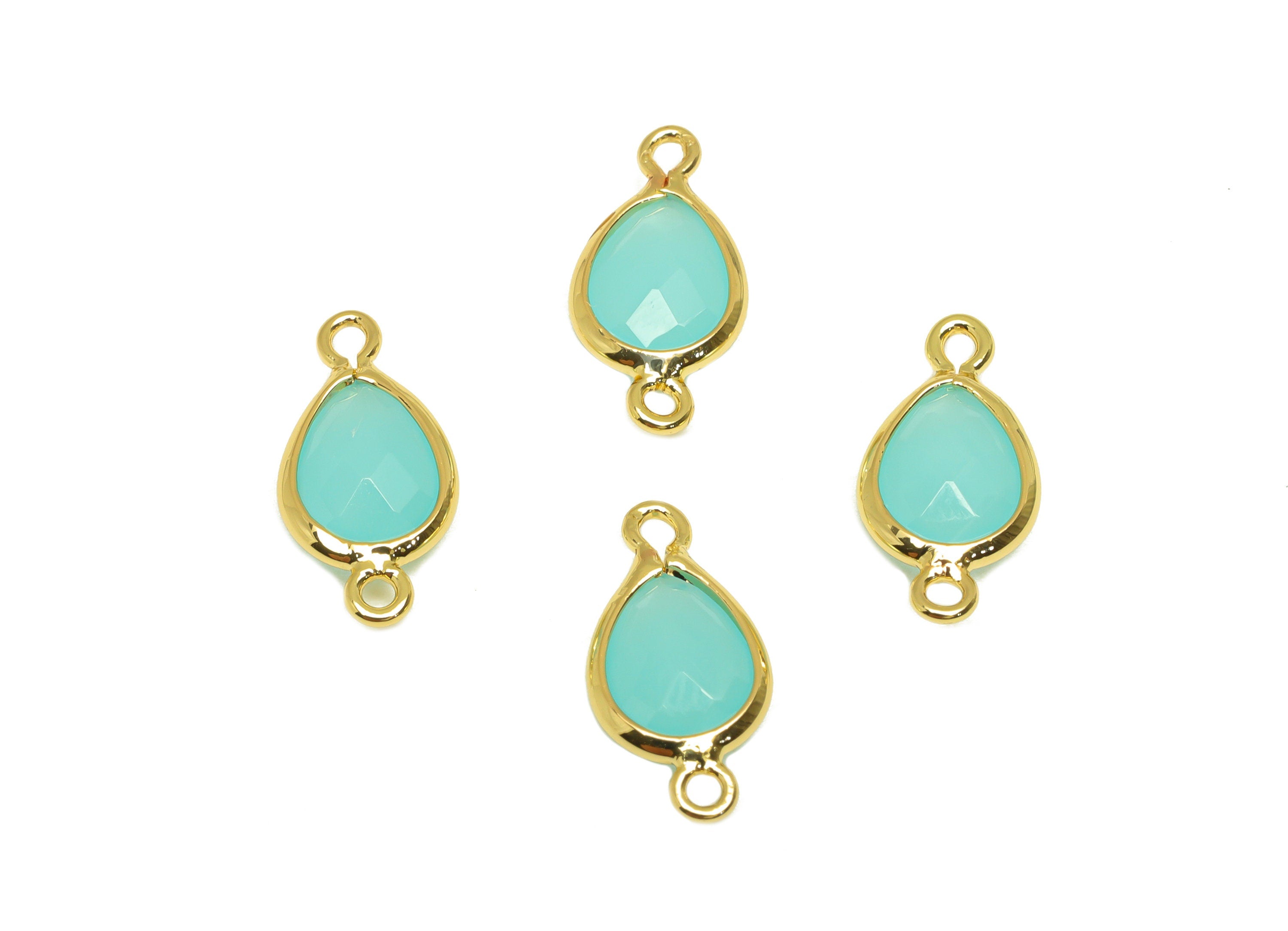 Brass Teardrop Connector - Brass Faceted Glass Earring Charm - Hulan Jade Earring Charm - 18K Real Gold Plated - 14x6x2mm - RGP6922U - DOMEDBAZAAR