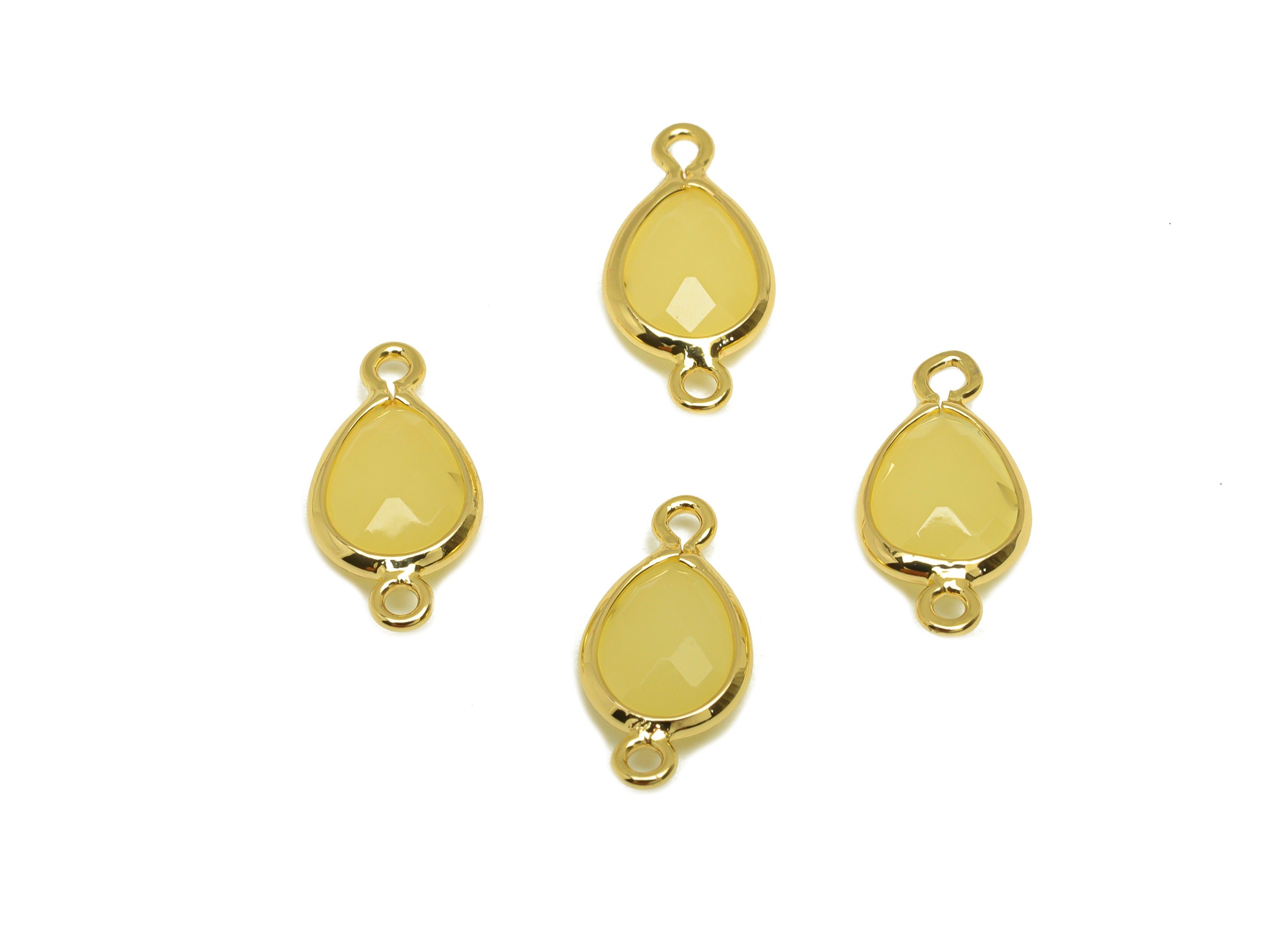 Brass Teardrop Connector - Brass Faceted Glass Earring Charm - Topaz Earring Charm - 18K Real Gold Plated - 14x6x2mm - RGP6922N - DOMEDBAZAAR