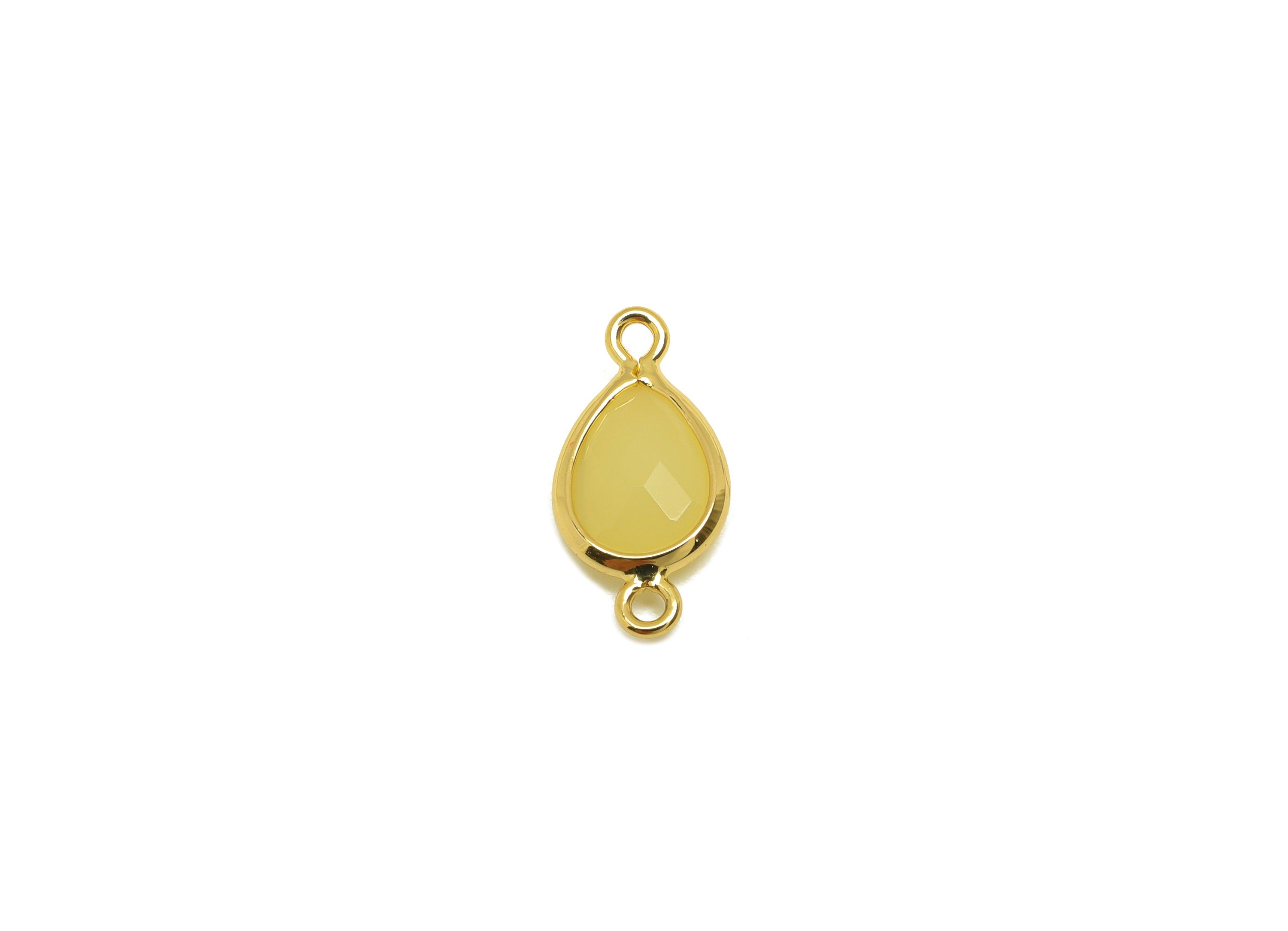 Brass Teardrop Connector - Brass Faceted Glass Earring Charm - Topaz Earring Charm - 18K Real Gold Plated - 14x6x2mm - RGP6922N - DOMEDBAZAAR