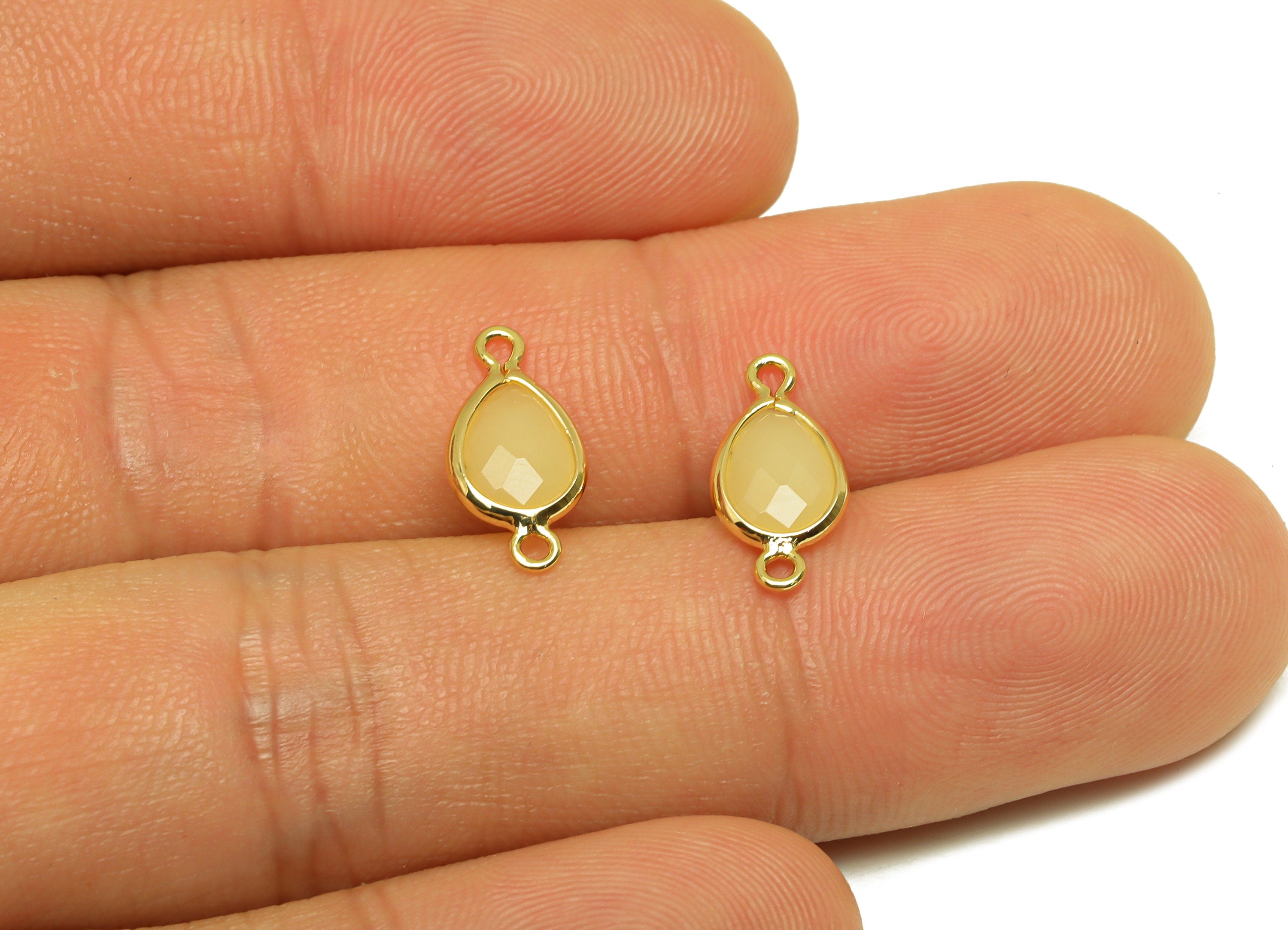 Brass Teardrop Connector - Brass Faceted Glass Earring Charm - Topaz Earring Charm - 18K Real Gold Plated - 14x6x2mm - RGP6922N - DOMEDBAZAAR