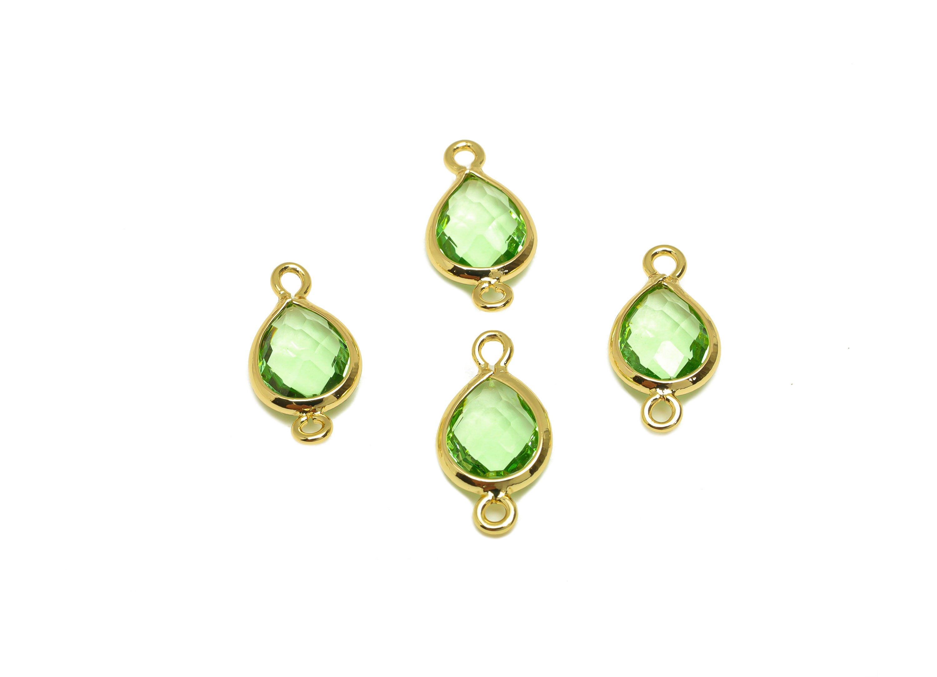 Brass Teardrop Connector - Brass Faceted Glass Earring Charm - Light Green Earring Charm - 18K Real Gold Plated - 14x6x2mm - RGP6922D - DOMEDBAZAAR