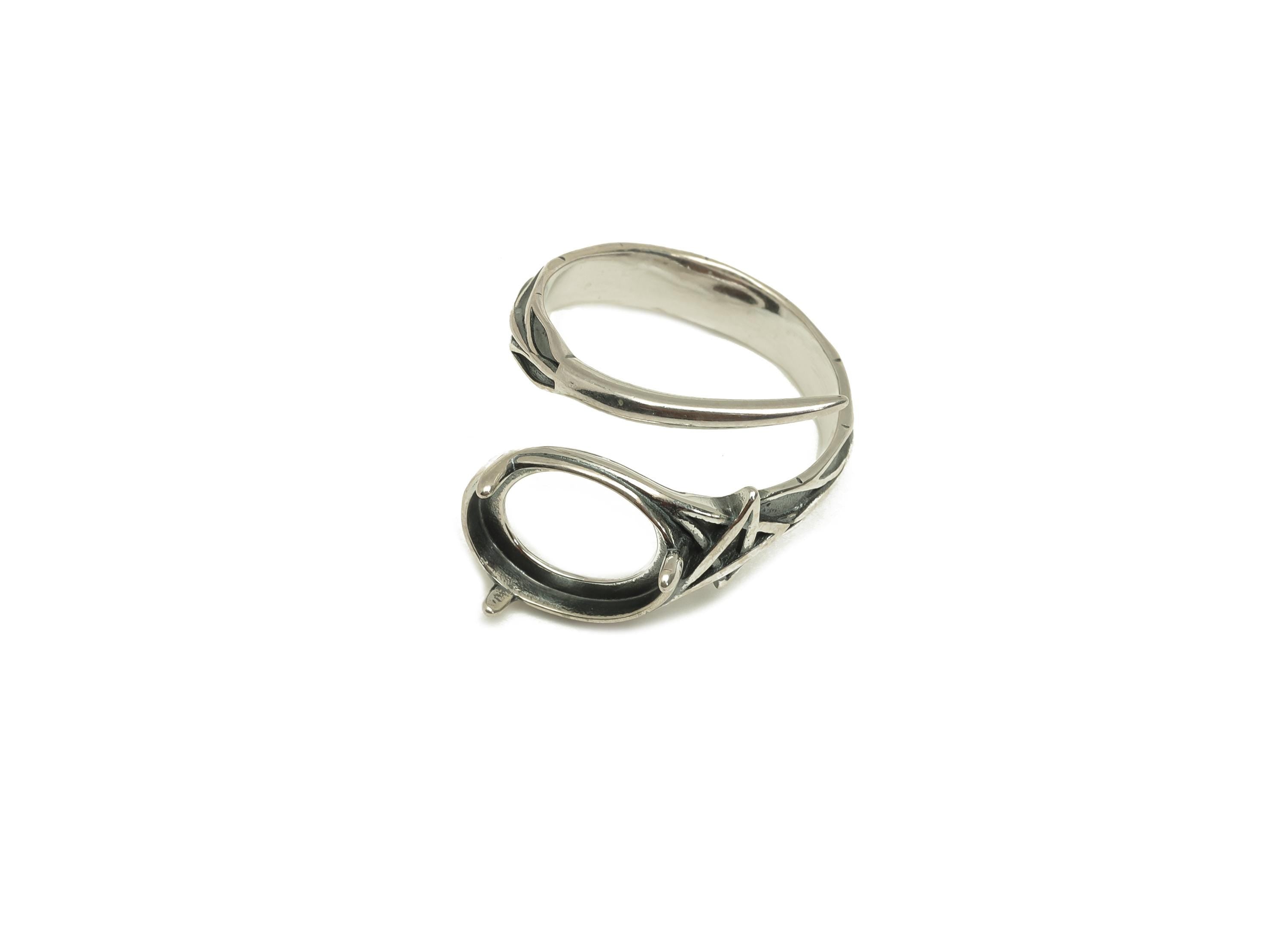 10X12mm Adjustable Oval Ring Setting - Silver Adjustable Ring - Textured Star Oval Ring - For Jewelry - 925 Silver Sterling Silver - RGP7393 - DOMEDBAZAAR