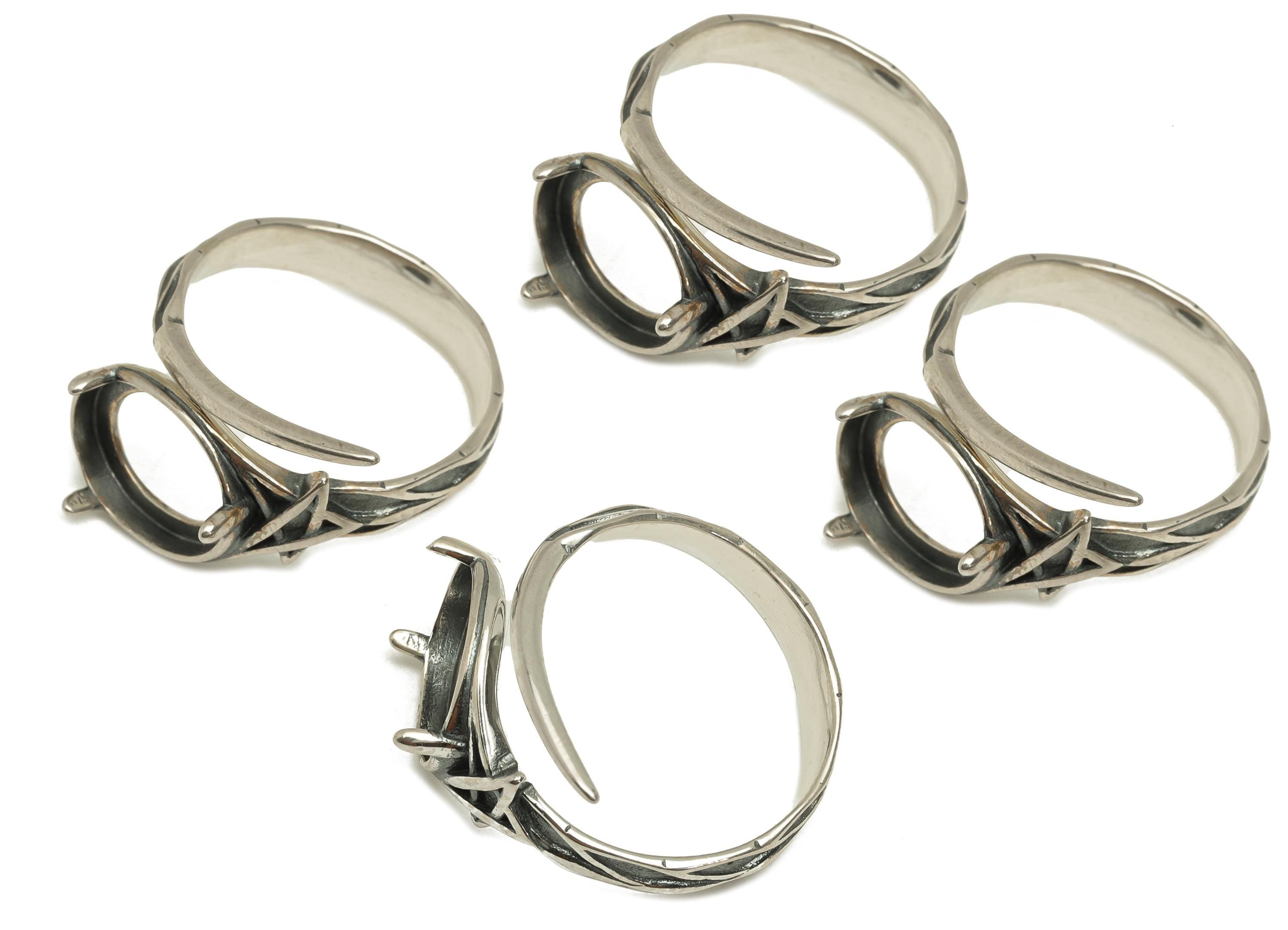 10X12mm Adjustable Oval Ring Setting - Silver Adjustable Ring - Textured Star Oval Ring - For Jewelry - 925 Silver Sterling Silver - RGP7393 - DOMEDBAZAAR
