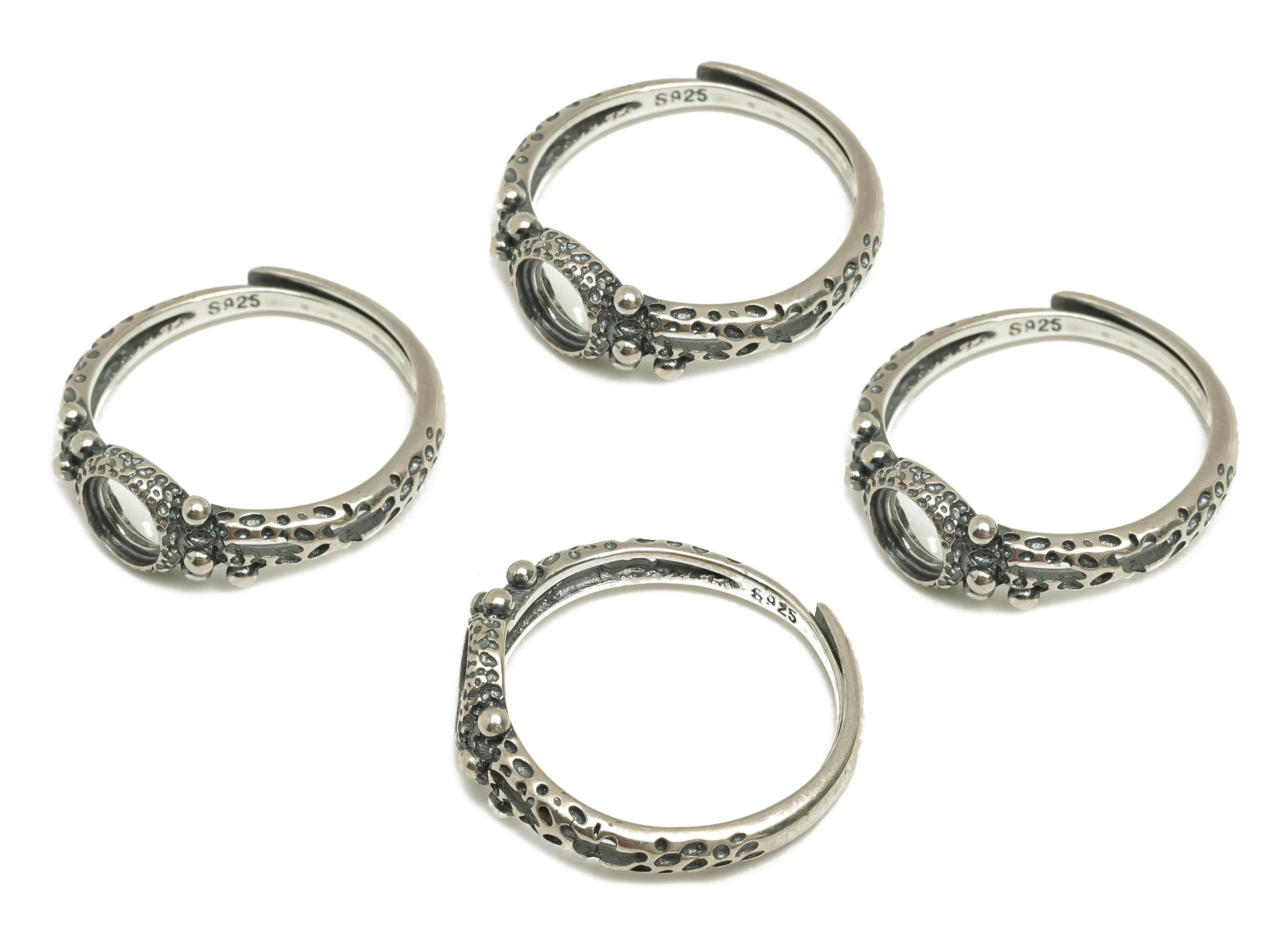 5.5mm Adjustable Round Ring Setting - Silver Adjustable Ring - Textured Dot Ring - For Jewelry - 925 Silver Sterling Silver - RGP7384 - DOMEDBAZAAR