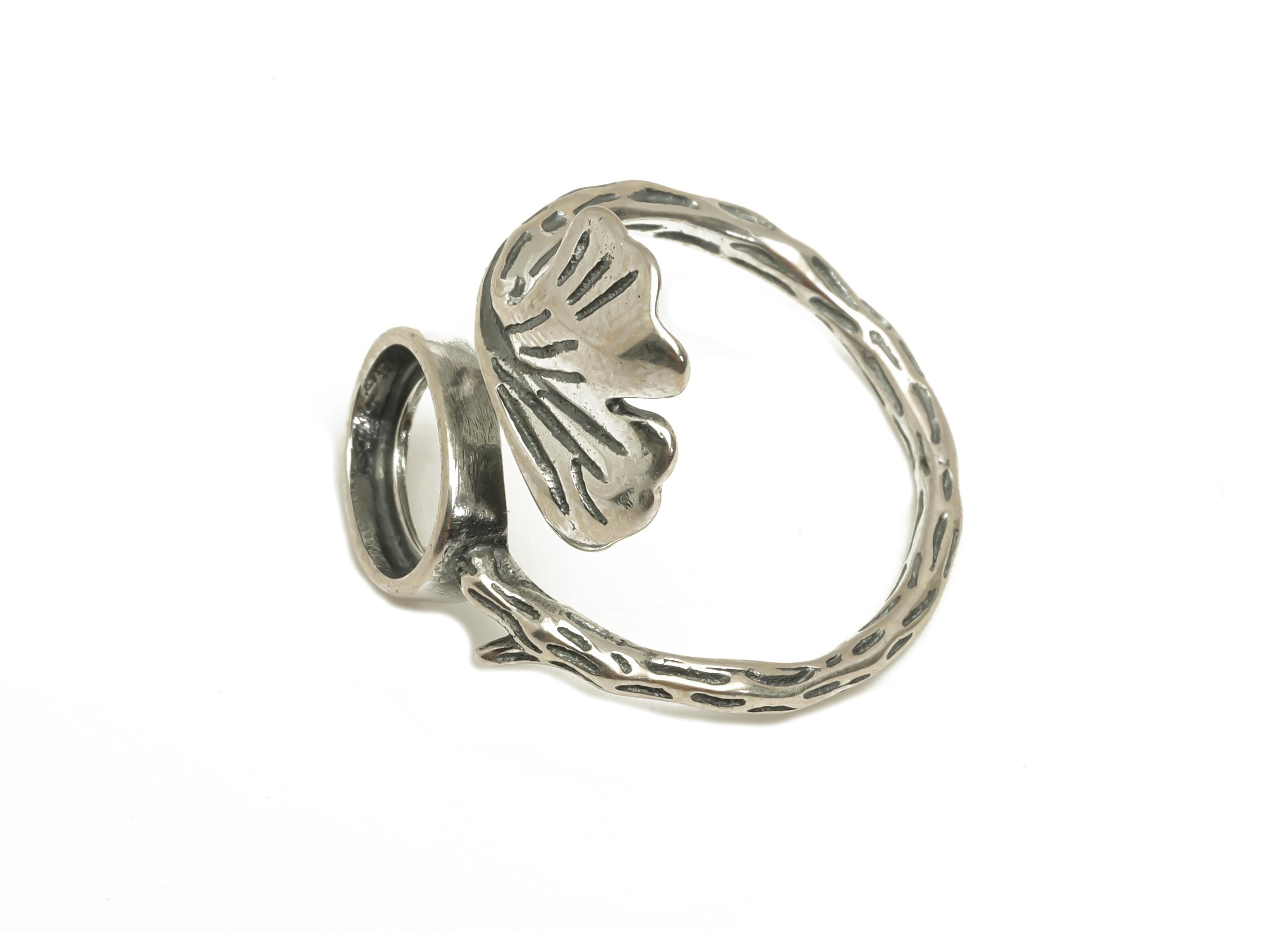 7x9mm Adjustable Oval Ring Setting Gingko Ring - Silver Adjustable Ring - Leaf Oval Ring - For Jewelry - 925 Silver Sterling - RGP7388 - DOMEDBAZAAR