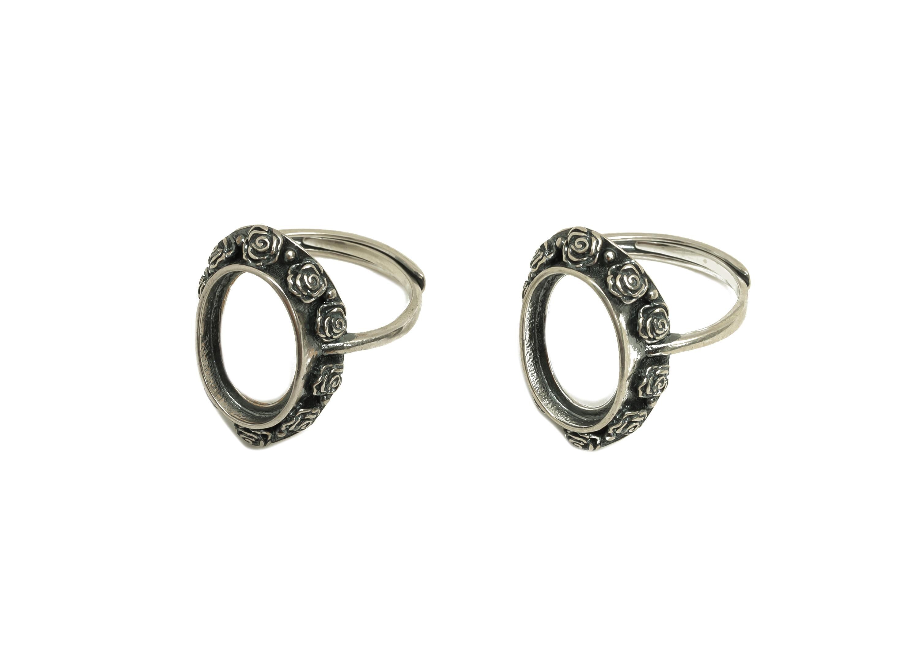 10x14mm Adjustable Oval Ring Setting - Silver Flower Adjustable Ring - Rose Ring - For Jewelry - 925 Silver Sterling Silver - RGP7390 - DOMEDBAZAAR