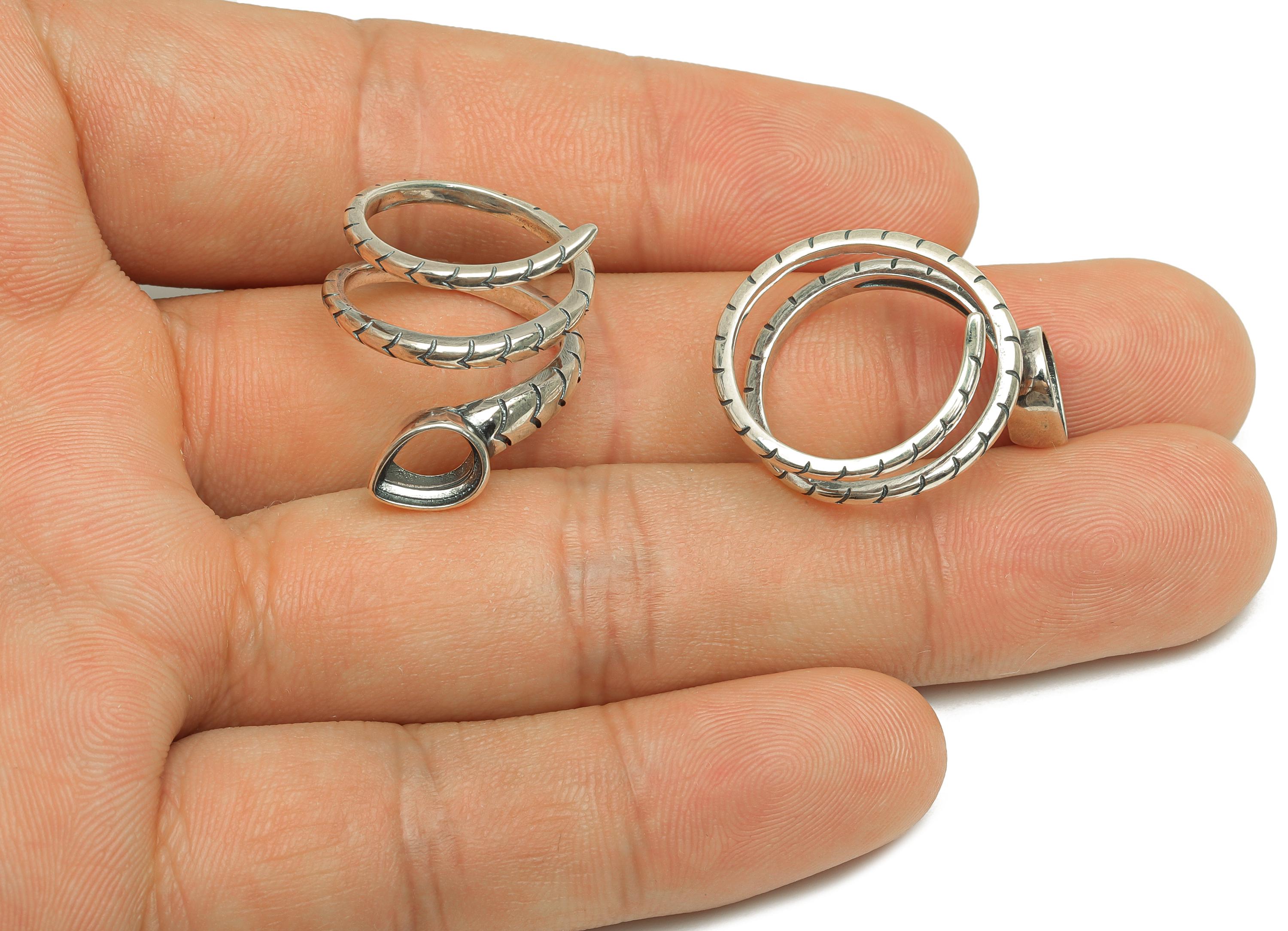 6X8mm Adjustable Drop Ring Setting - Silver Snake Adjustable Ring - Teardrop Ring - For Jewelry - 925 Silver Sterling Silver - RGP7397 - DOMEDBAZAAR