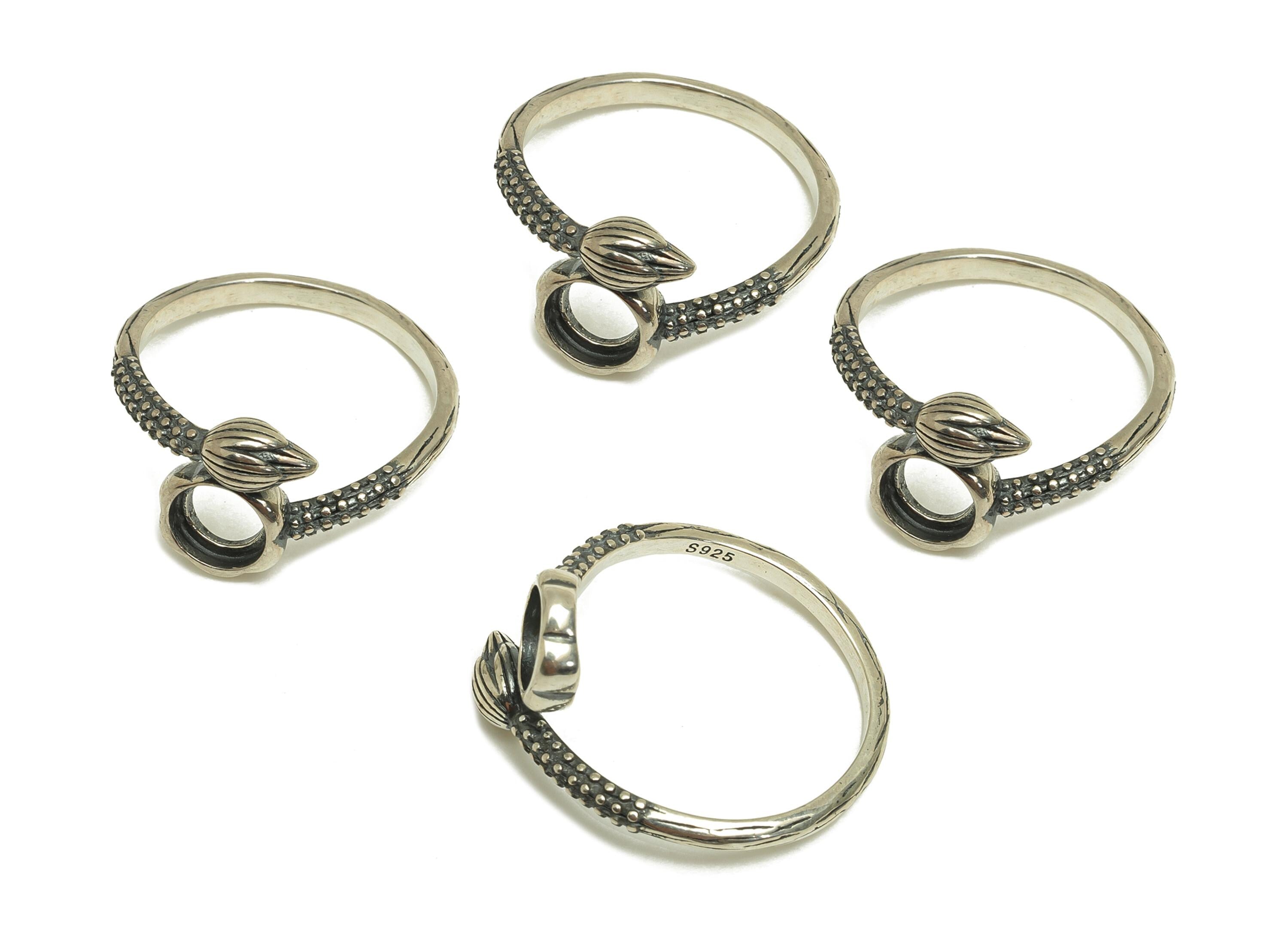 5.5mm Adjustable Round Ring Setting - Lotus bud Adjustable Ring - Textured Vintage Ring - For Jewelry - 925 Silver Sterling Silver - RGP7382 - DOMEDBAZAAR