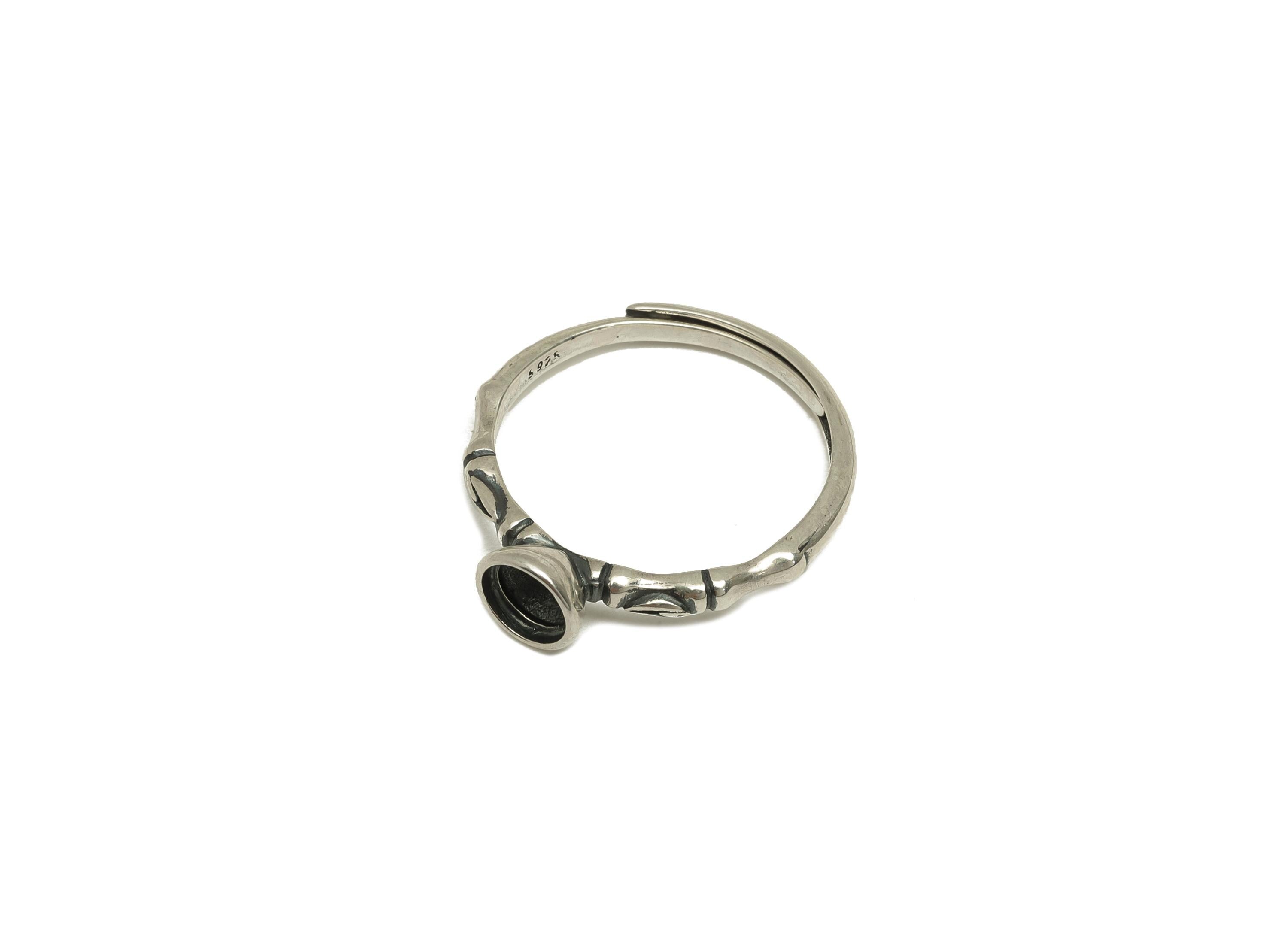 5mm Adjustable Round Ring Setting - Silver Adjustable Ring - Textured Bamboo Hoop Ring - For Jewelry - 925 Silver Sterling Silver - RGP7383 - DOMEDBAZAAR