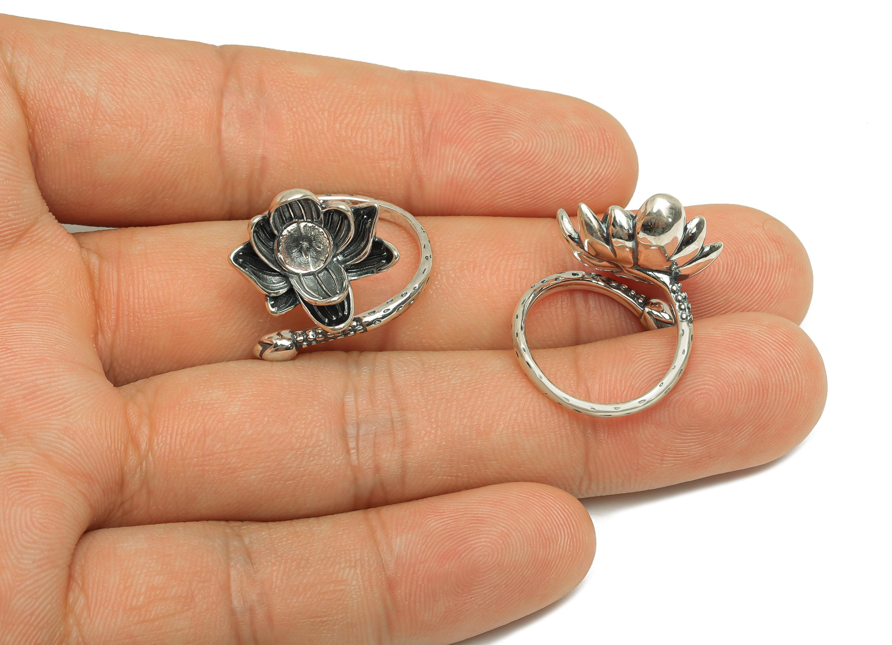 10mm Adjustable Pearl Setting Ring- Silver Adjustable Ring - Textured Flower Hoop Ring - For Pearl - 925 Silver Sterling Silver - RGP7399 - DOMEDBAZAAR