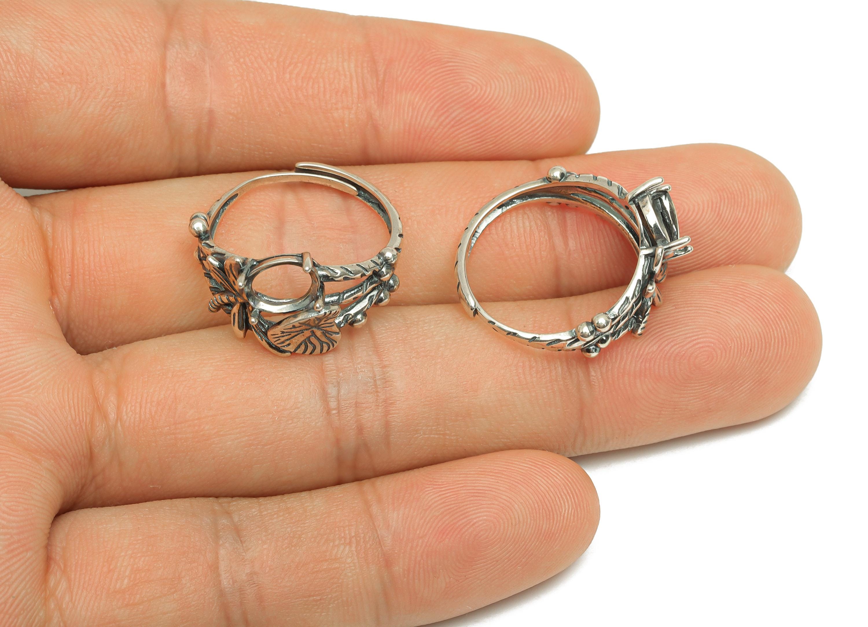 6x8mm Adjustable Setting Ring- Heart Dragonfly Adjustable Ring - Oval Hoop Ring - 925 Silver Sterling Silver - RGP7403 - DOMEDBAZAAR