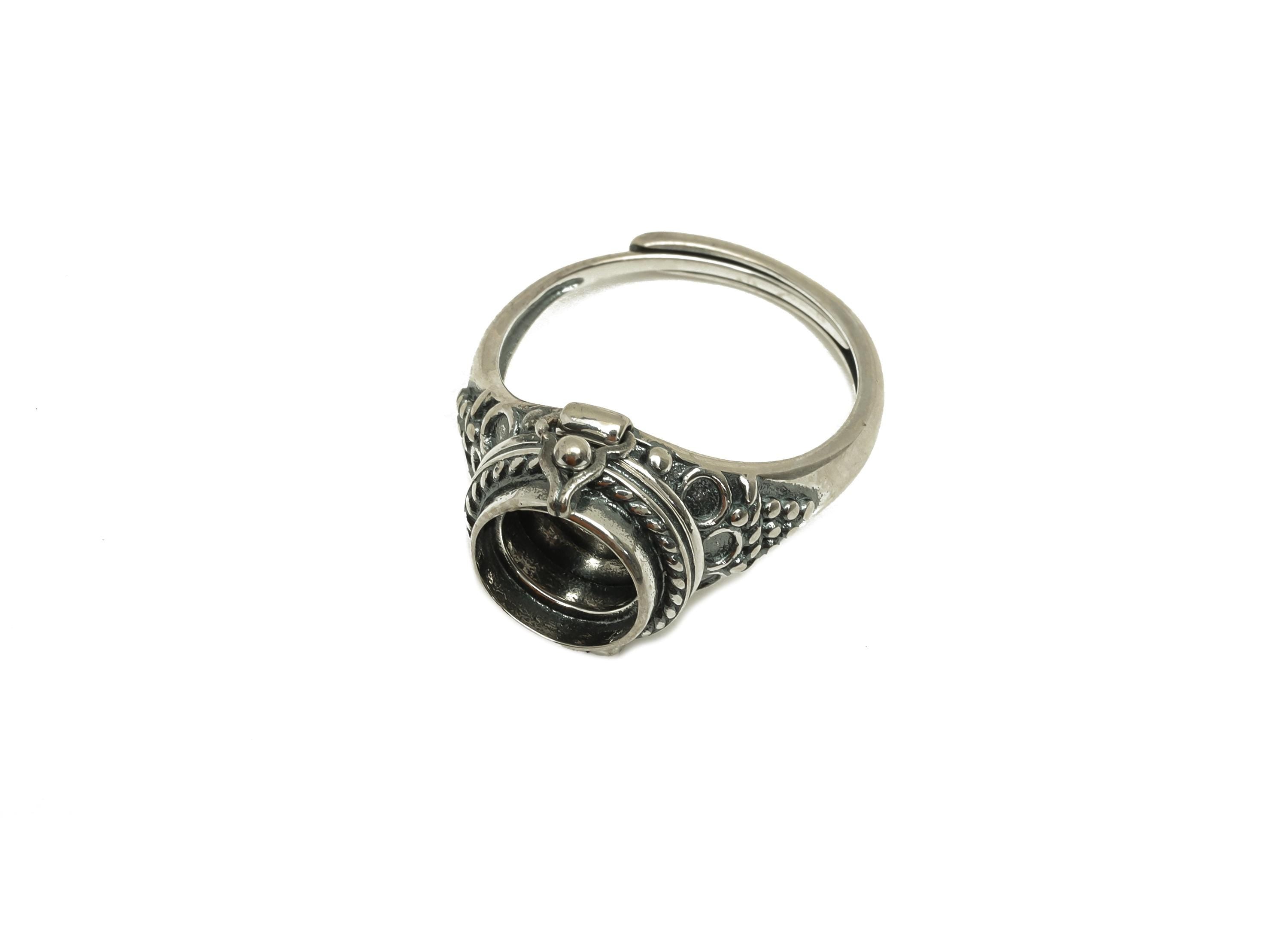 8mm Adjustable Round Ring Setting - locket Ring - Silver Photo Ring - Adjustable Ring - Pattern Hoop Ring - 925 Silver Sterling - RGP7387 - DOMEDBAZAAR