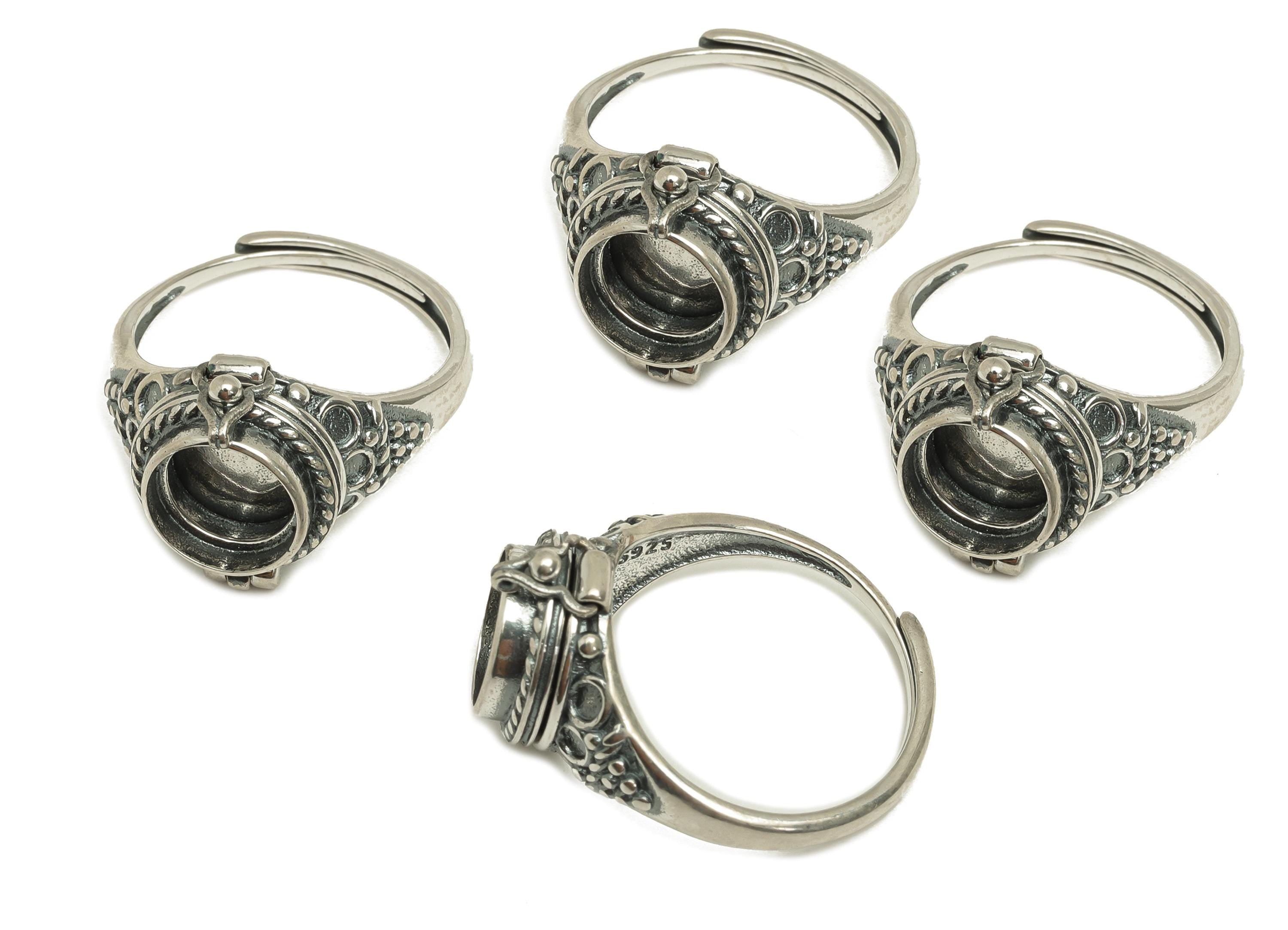 8mm Adjustable Round Ring Setting - locket Ring - Silver Photo Ring - Adjustable Ring - Pattern Hoop Ring - 925 Silver Sterling - RGP7387 - DOMEDBAZAAR