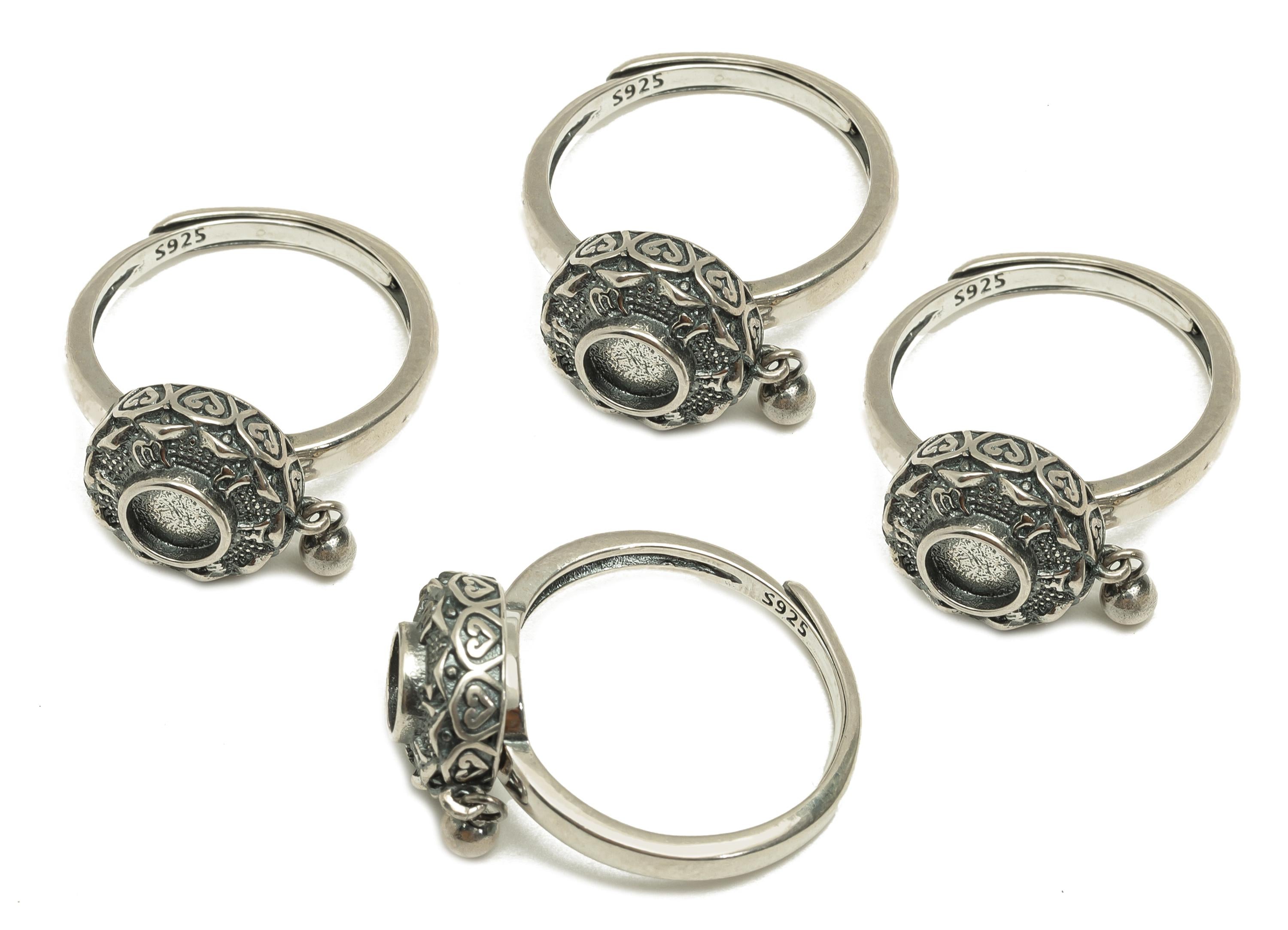 5mm Adjustable Ring Setting Spinner- Spinner Stress Ring - Textured Turning Hoop Ring With Bead - 925 Silver Sterling Silver - RGP7408 - DOMEDBAZAAR