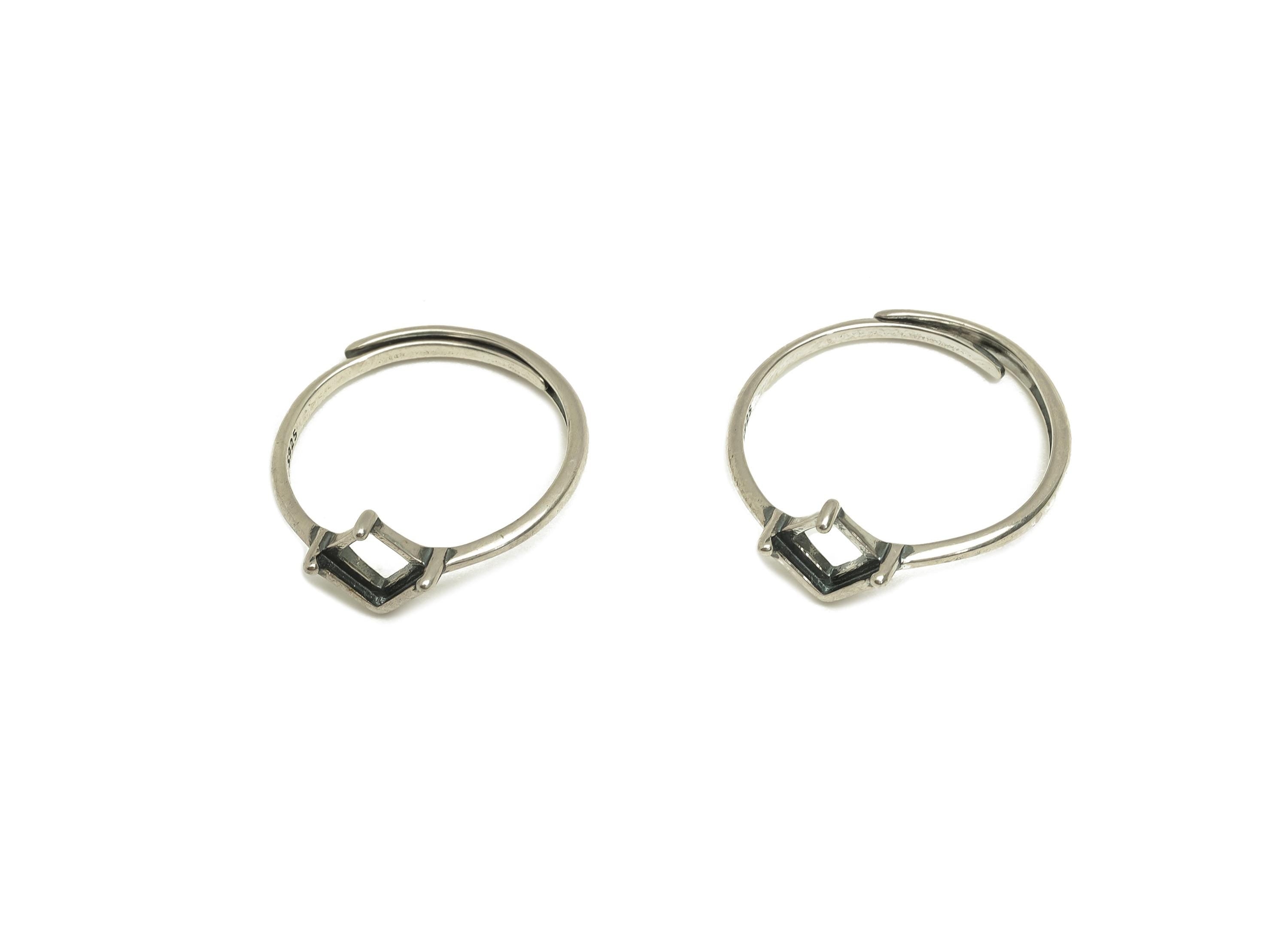 4mm Adjustable Square Ring Setting - Diamond Adjustable Ring - Hoop Rhombic Ring - For Jewelry - 925 Silver Sterling Silver - RGP7389 - DOMEDBAZAAR