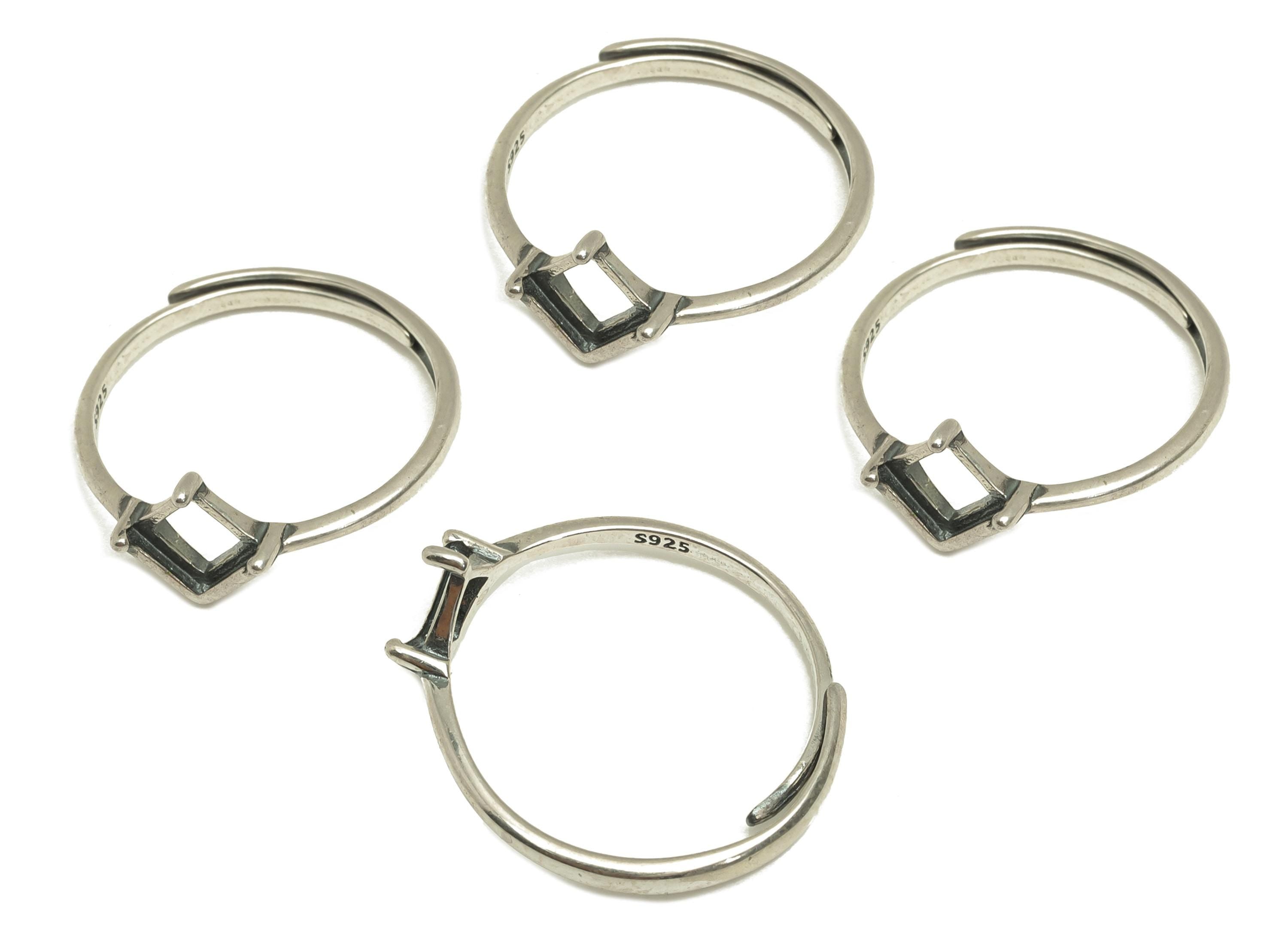 4mm Adjustable Square Ring Setting - Diamond Adjustable Ring - Hoop Rhombic Ring - For Jewelry - 925 Silver Sterling Silver - RGP7389 - DOMEDBAZAAR