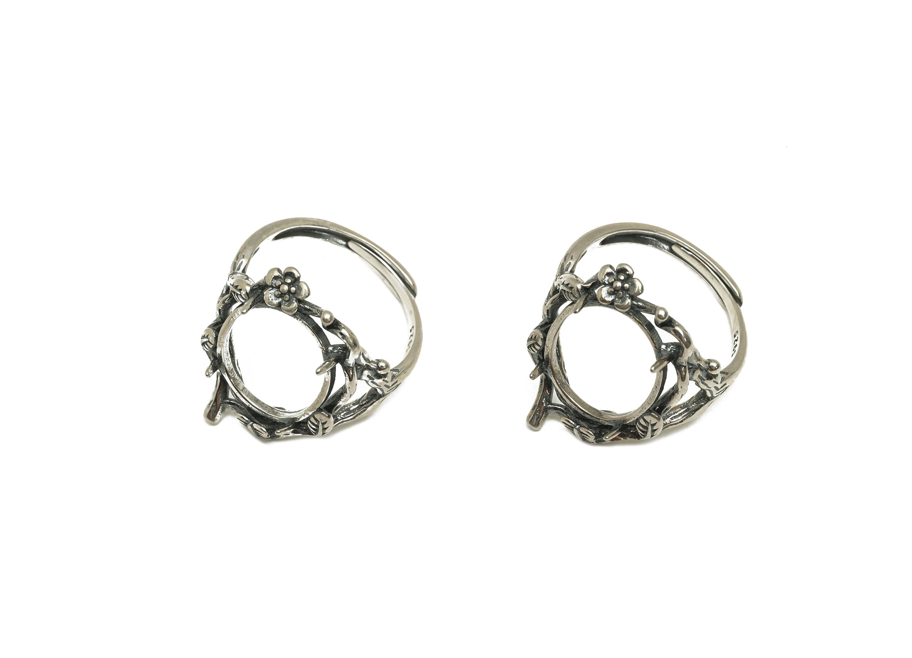 11x13mm Adjustable Ring Setting - Rose Frame Ring - Botanical Oval Vintage Hoop Ring - 925 Silver Sterling Silver - RGP7402 - DOMEDBAZAAR