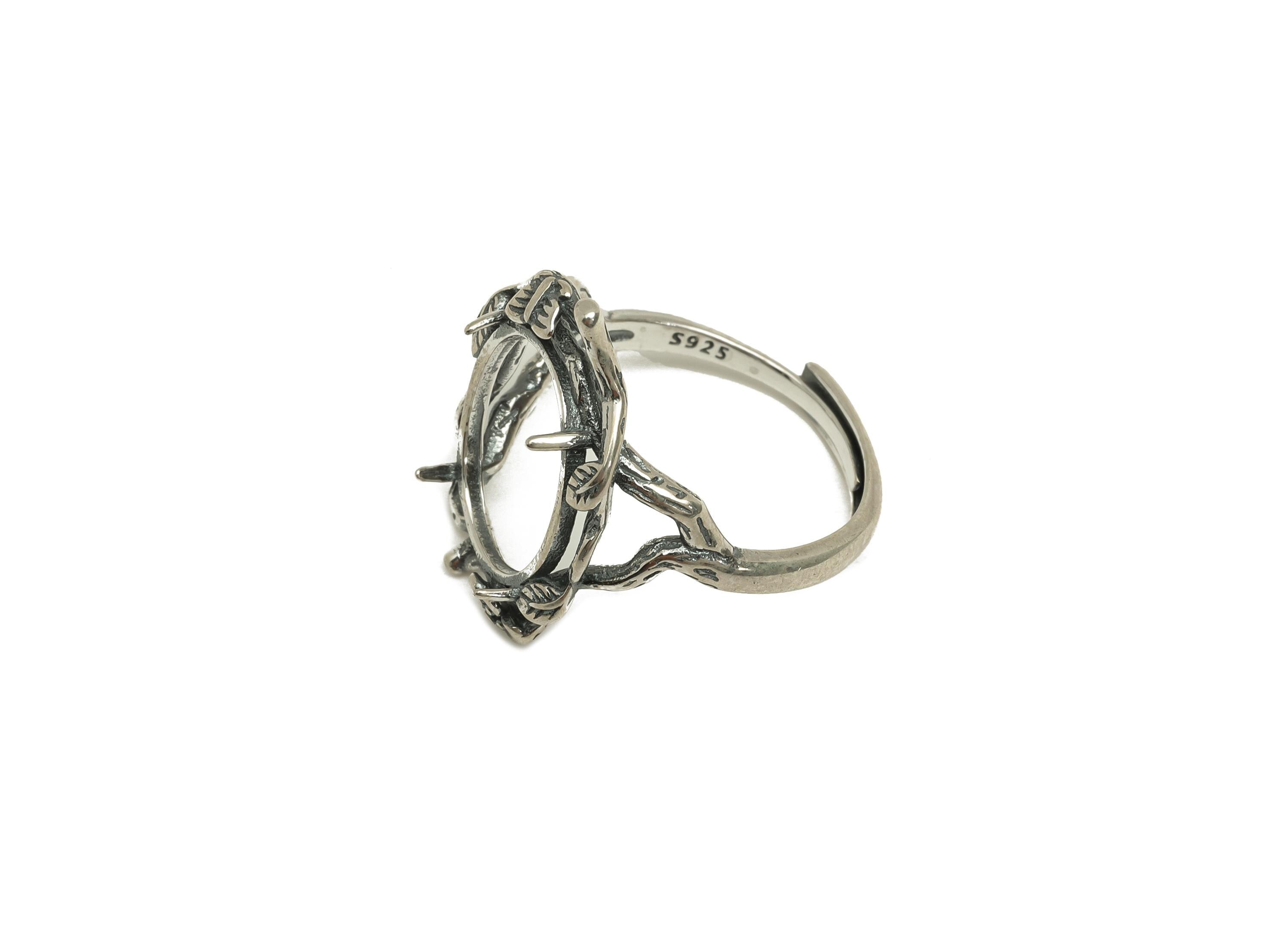 11x13mm Adjustable Ring Setting - Rose Frame Ring - Botanical Oval Vintage Hoop Ring - 925 Silver Sterling Silver - RGP7402 - DOMEDBAZAAR