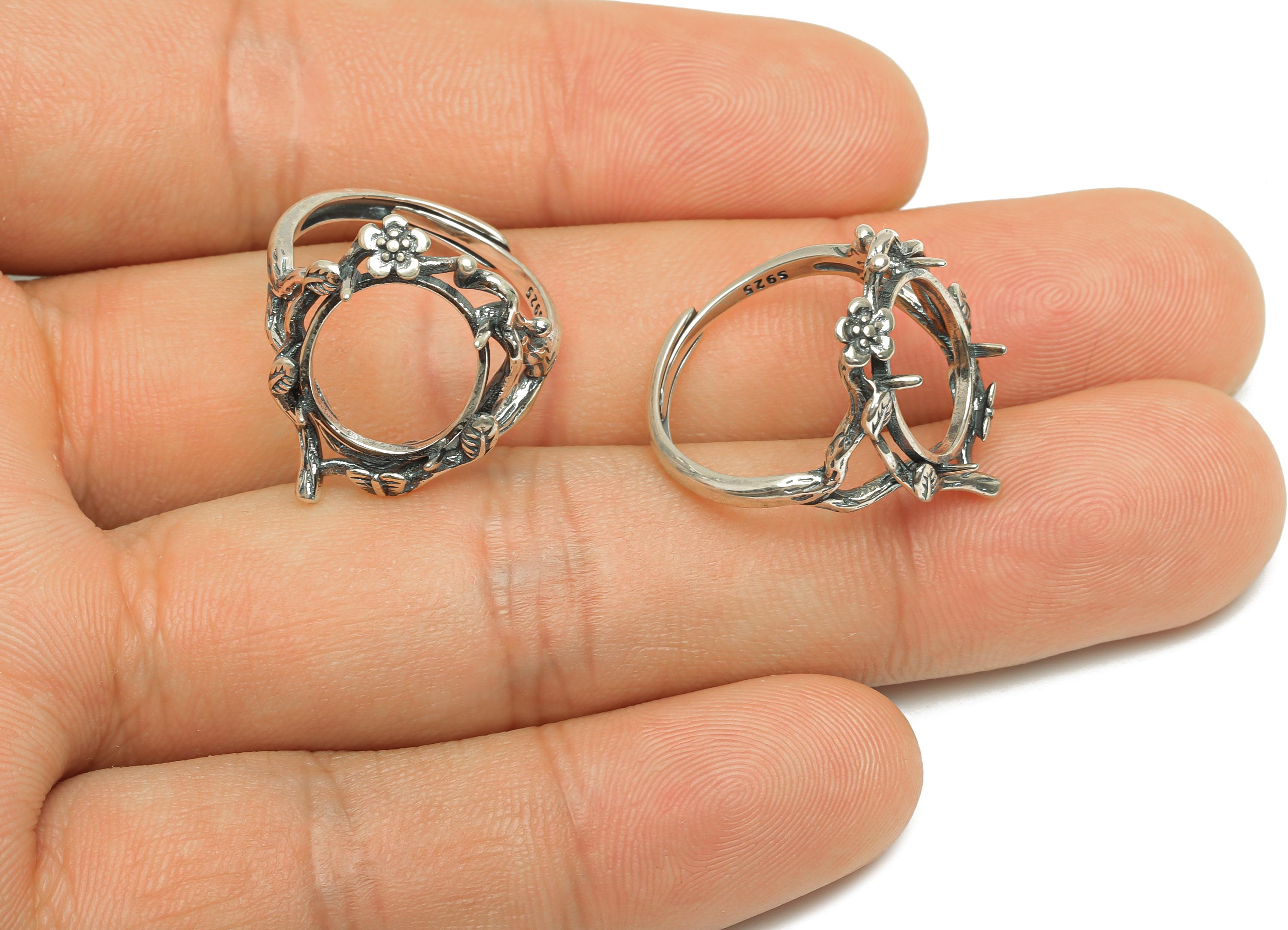 11x13mm Adjustable Ring Setting - Rose Frame Ring - Botanical Oval Vintage Hoop Ring - 925 Silver Sterling Silver - RGP7402 - DOMEDBAZAAR