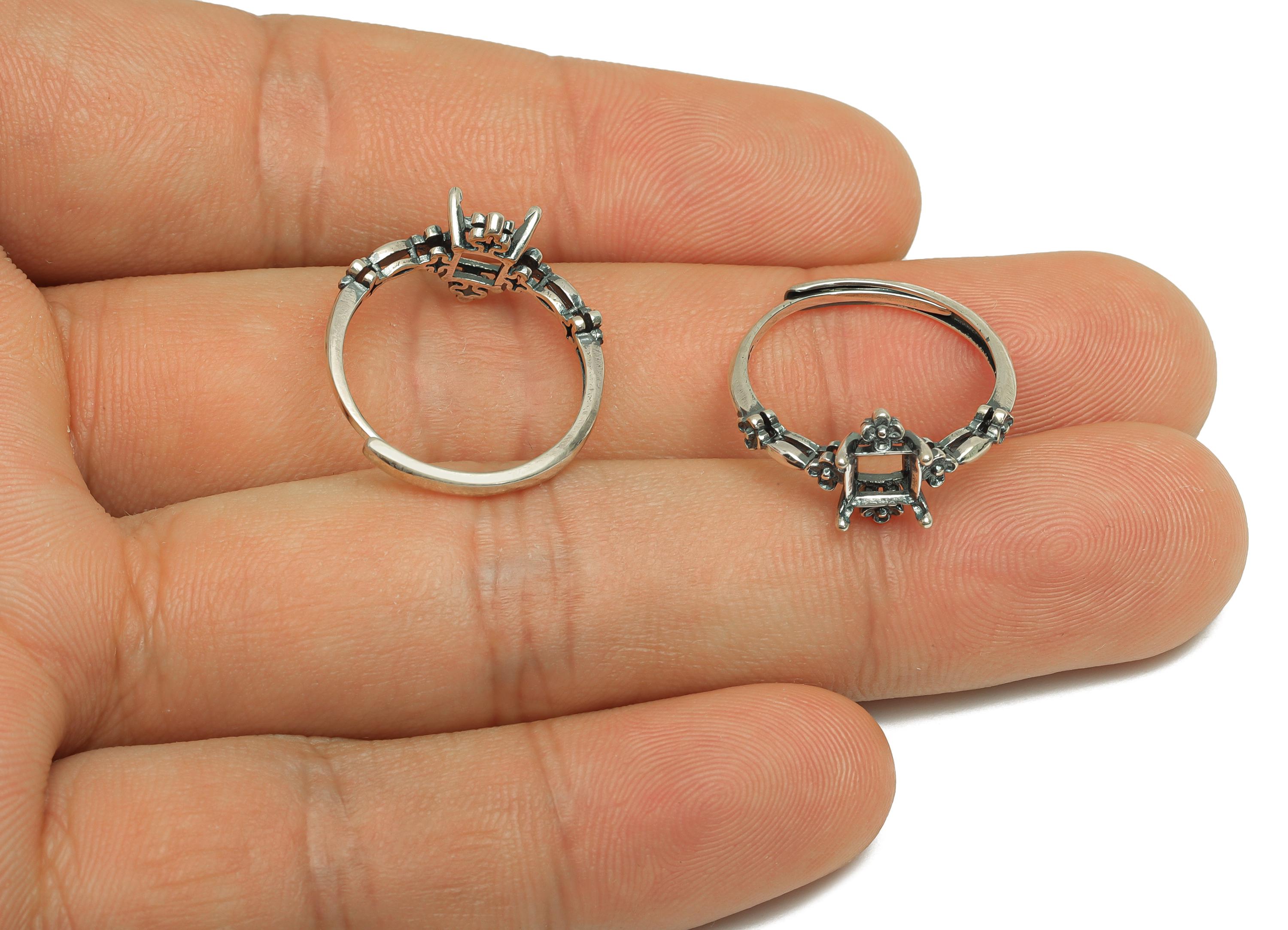 5mm Adjustable Square Ring Setting - Rose Frame Ring - Flower Oval Vintage Hoop Ring - 925 Silver Sterling Silver - RGP7401 - DOMEDBAZAAR
