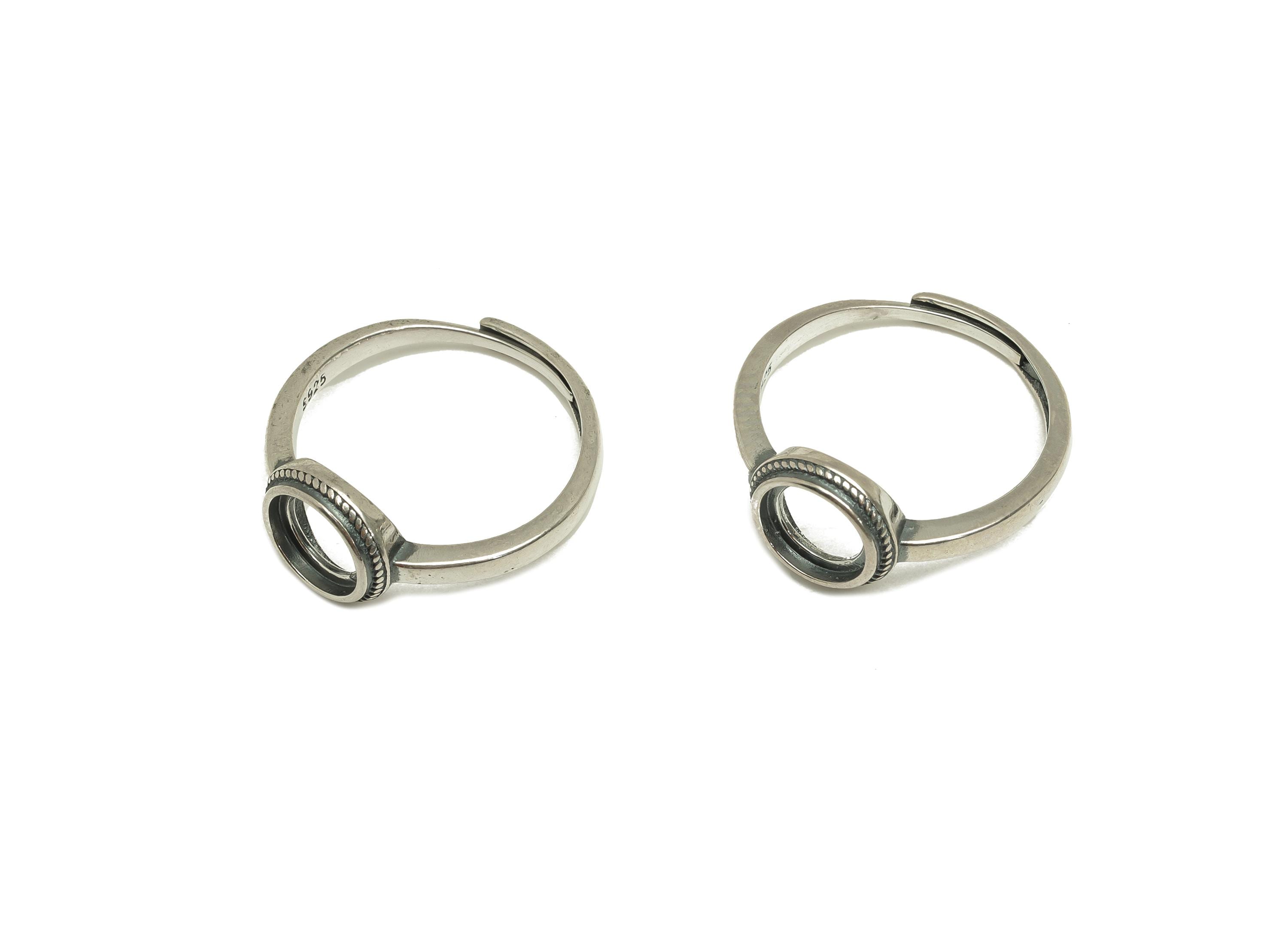 7mm Adjustable Round Ring Setting - Silver Adjustable Ring - Textured Vintage Ring - For Jewelry - 925 Silver Sterling Silver - RGP7386 - DOMEDBAZAAR