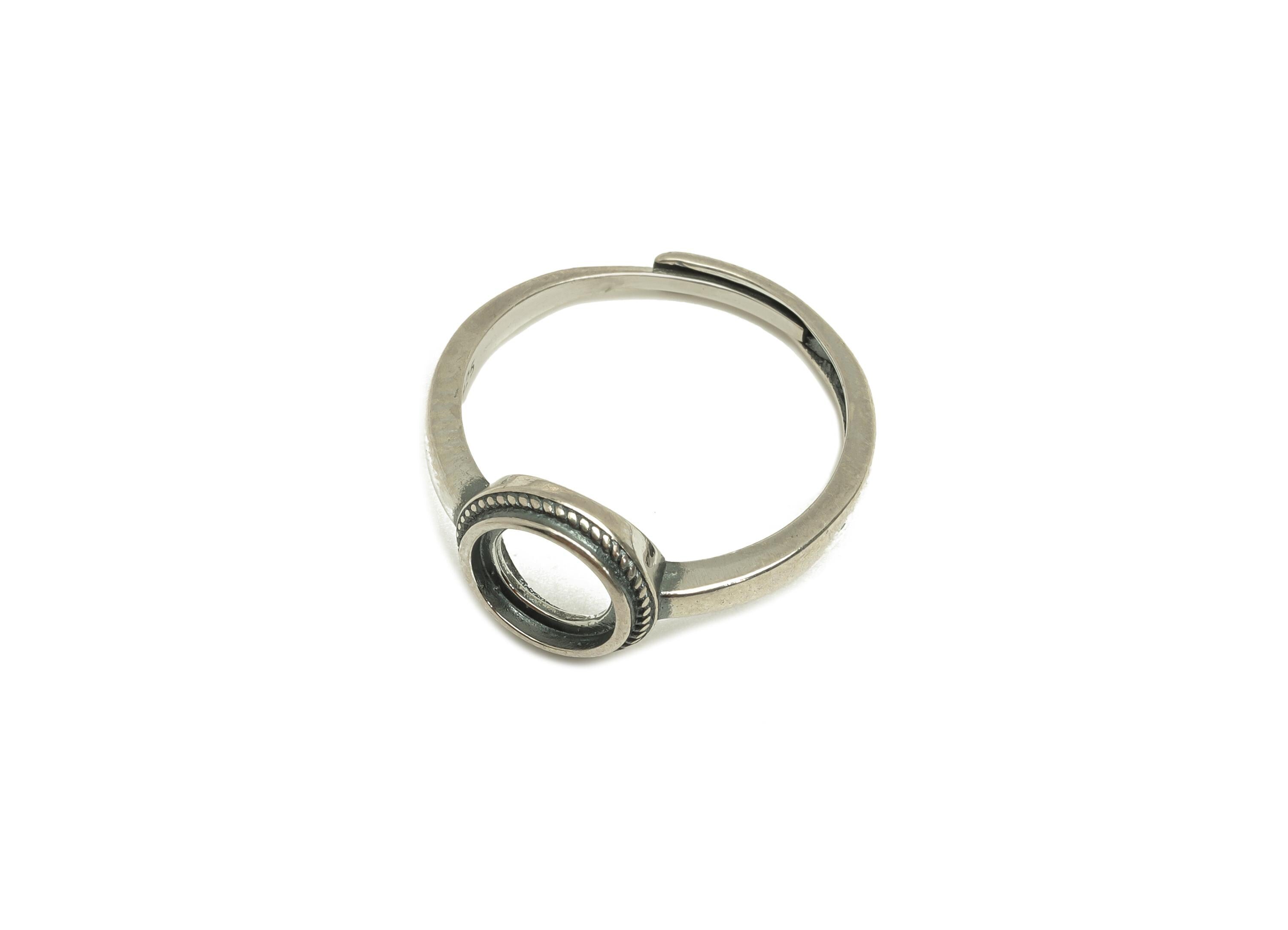 7mm Adjustable Round Ring Setting - Silver Adjustable Ring - Textured Vintage Ring - For Jewelry - 925 Silver Sterling Silver - RGP7386 - DOMEDBAZAAR