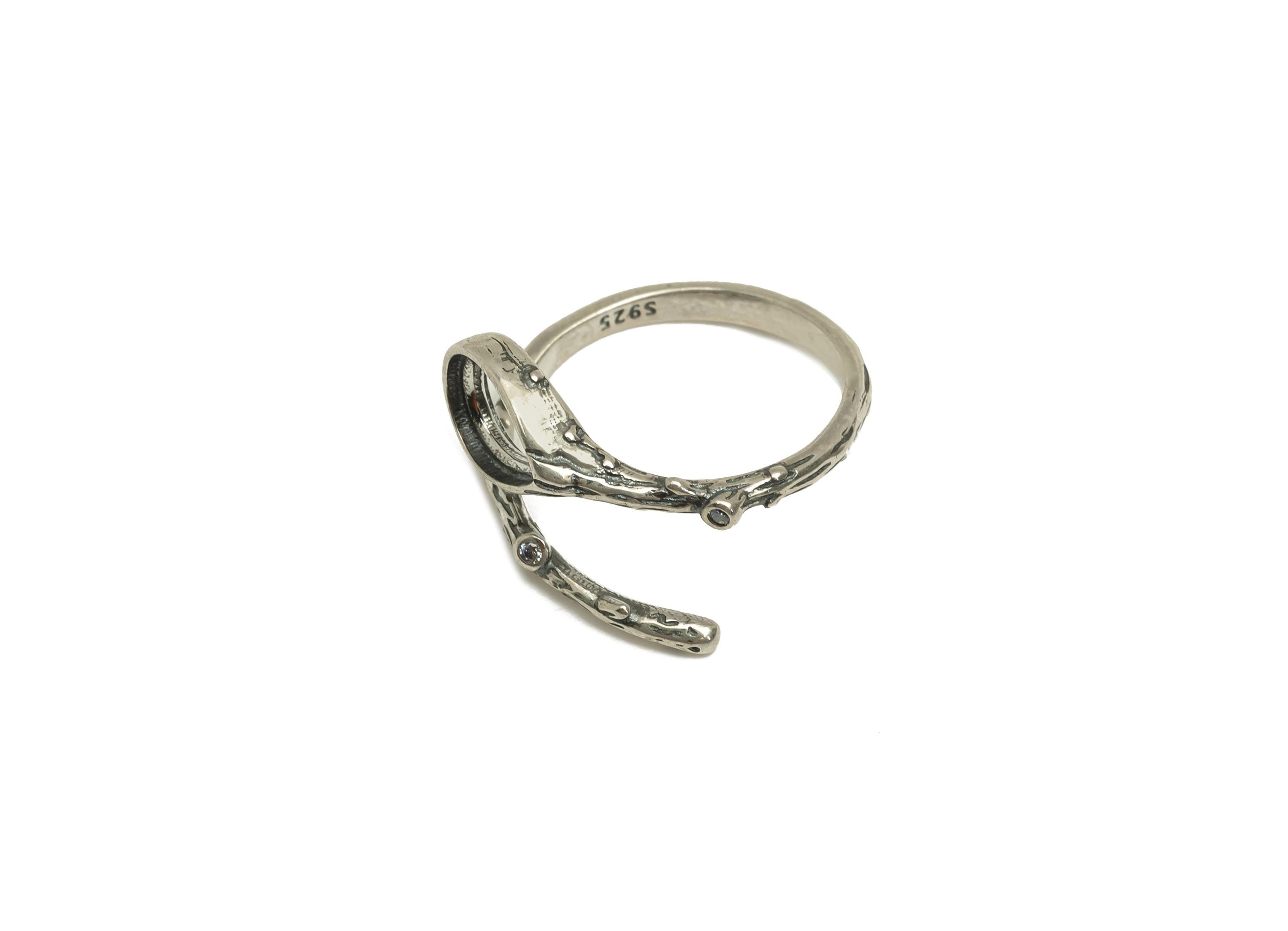 6X8mm Adjustable Drop Ring Setting - Silver Branch Adjustable Ring - Teardrop Ring - For Jewelry - 925 Silver Sterling Silver - RGP7404 - DOMEDBAZAAR