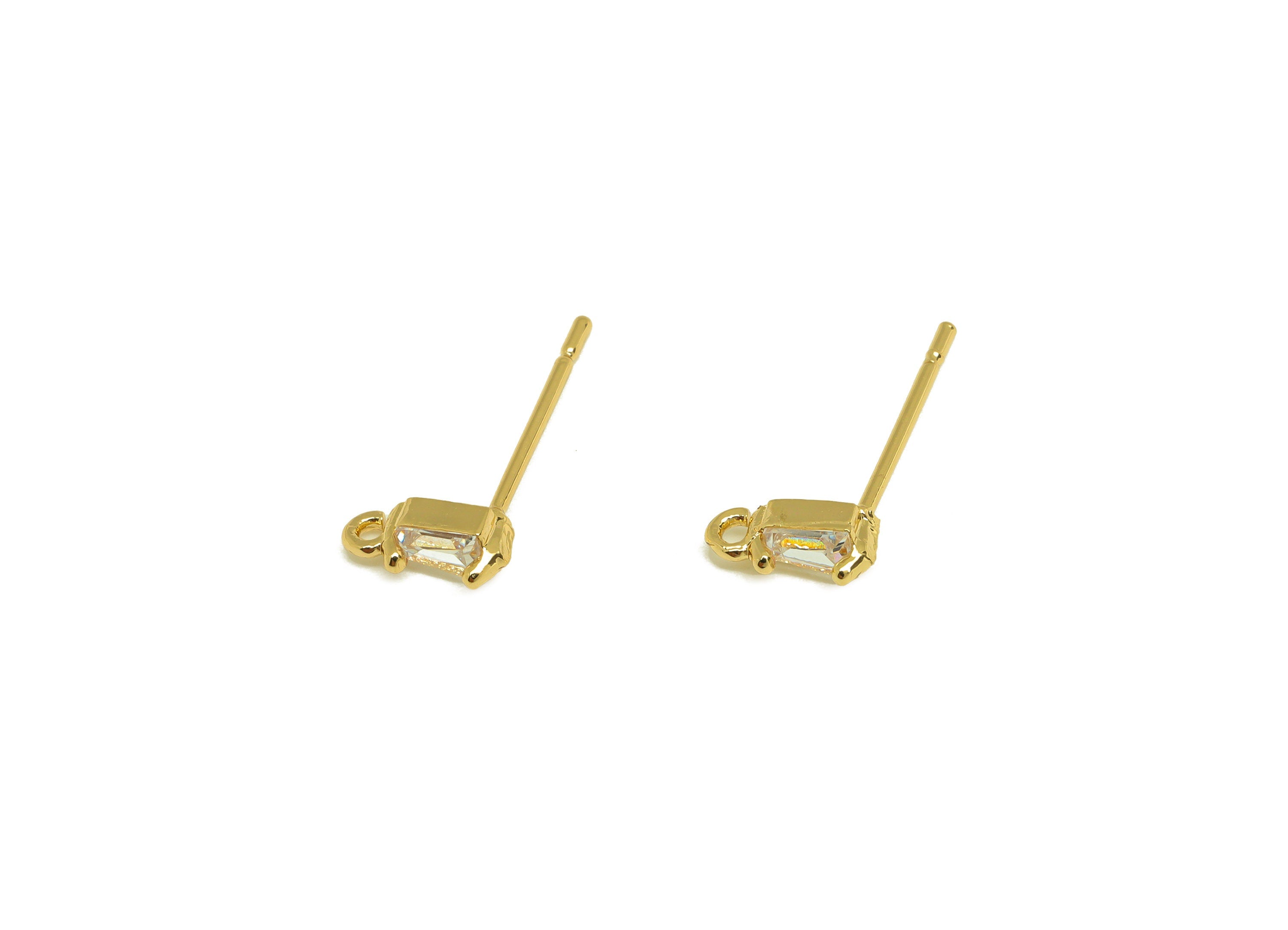 Brass Trapezoid Earring Post - Brass Geometry Cubic Zircon Earring Post With Loop - 18K Real Gold Plating - 15.25x9.68x3.69mm - RGP7095 - DOMEDBAZAAR
