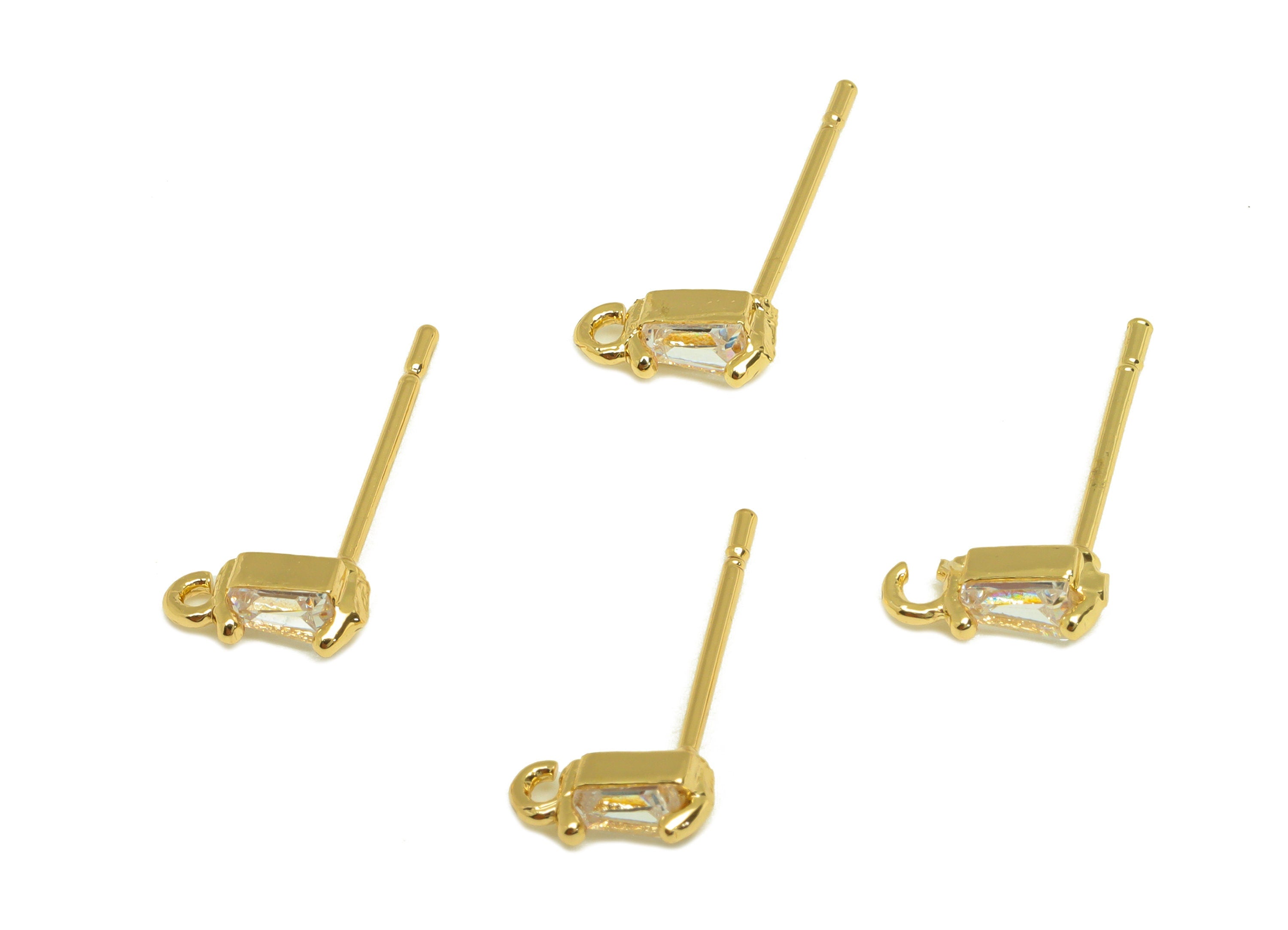 Brass Trapezoid Earring Post - Brass Geometry Cubic Zircon Earring Post With Loop - 18K Real Gold Plating - 15.25x9.68x3.69mm - RGP7095 - DOMEDBAZAAR