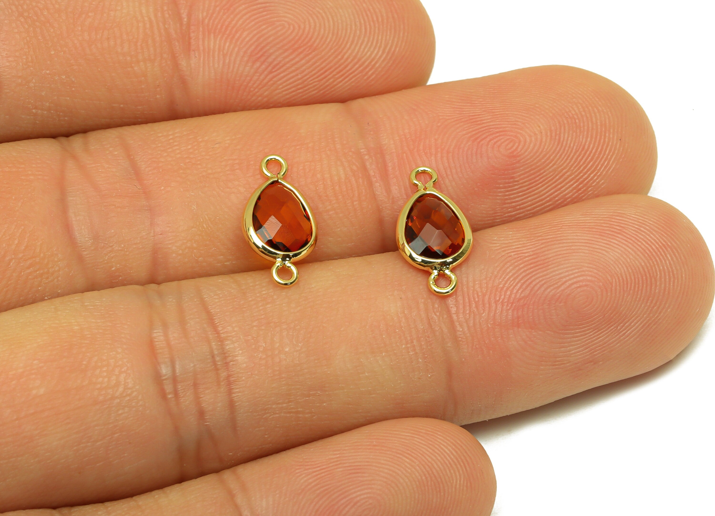 Brass Teardrop Connector - Brass Faceted Glass Earring Charm - Dark Brown Earring Charm - 18K Real Gold Plated - 14x6x2mm - RGP6922W - DOMEDBAZAAR