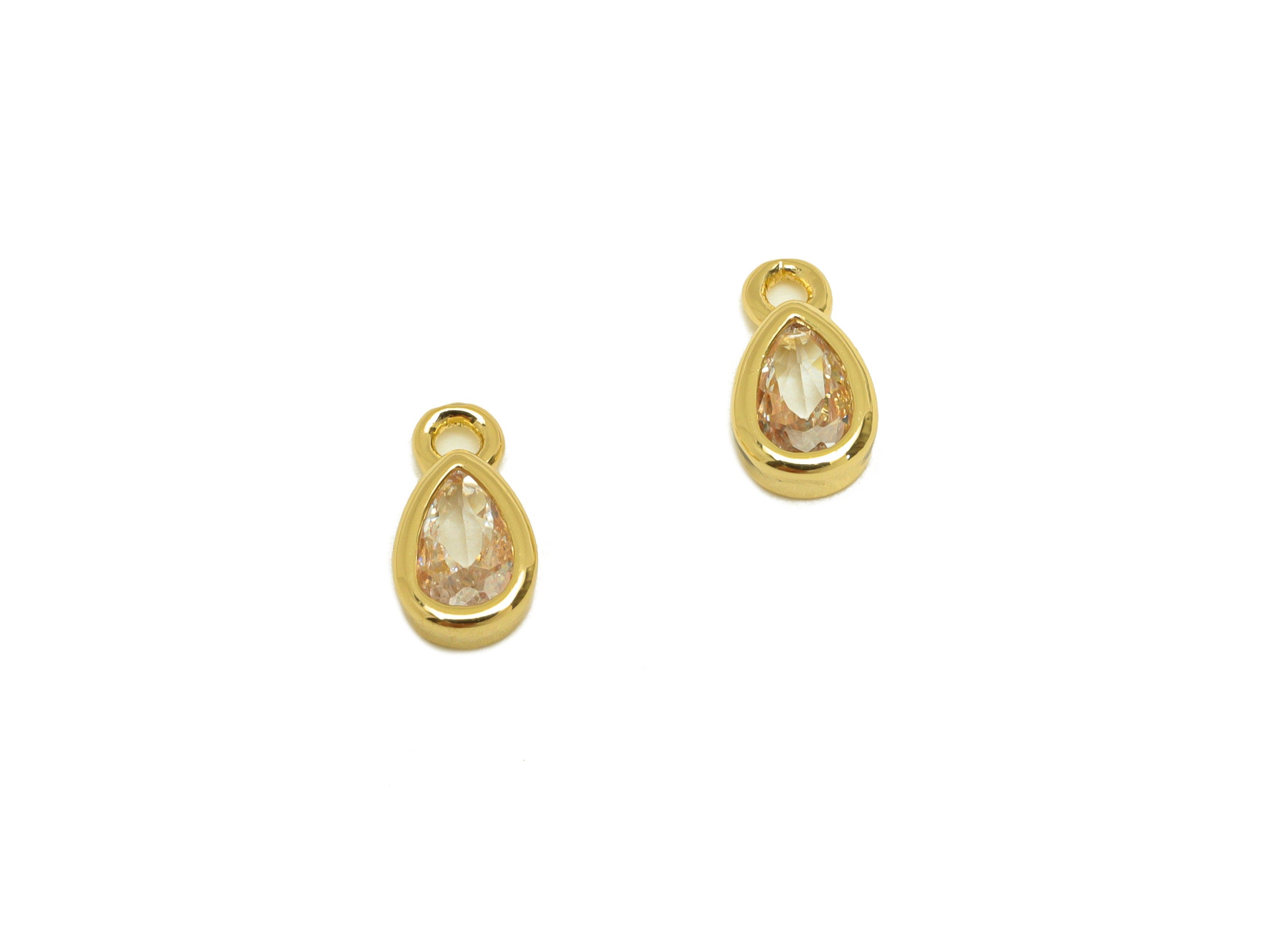 Brass CZ Teardrop Earring Charm - Brass Drop Cubic Zircon Charm - Mini CZ Earring Charm - 18K Real Gold Plating - 8x4.29x1.98mm - RGP7107 - DOMEDBAZAAR