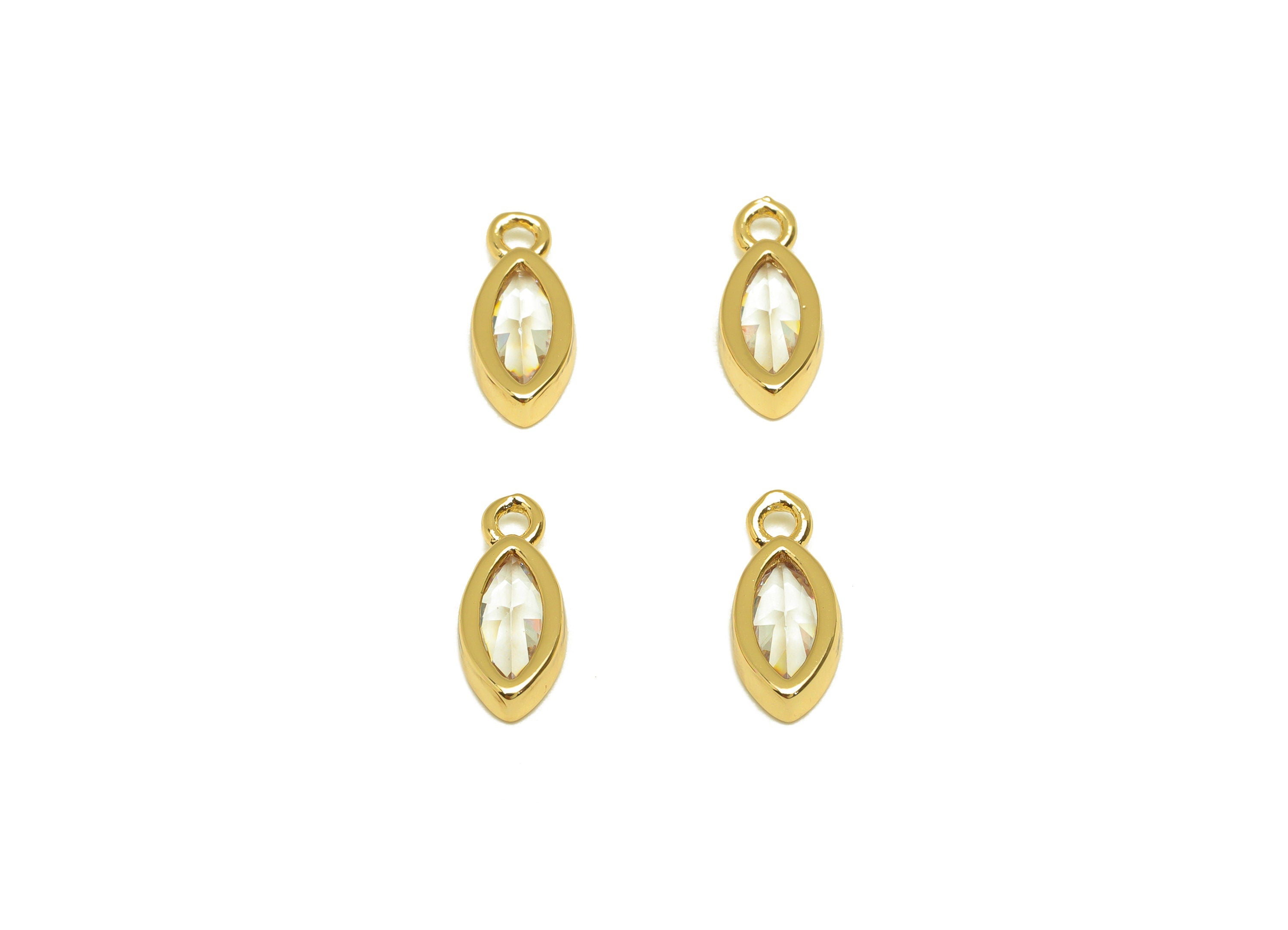 Brass CZ Marquise Earring Charm - Brass Geometry Cubic Zircon Charm - CZ Earring Charm - 18K Real Gold Plating - 11.78x5x2.14mm - RGP7105 - DOMEDBAZAAR