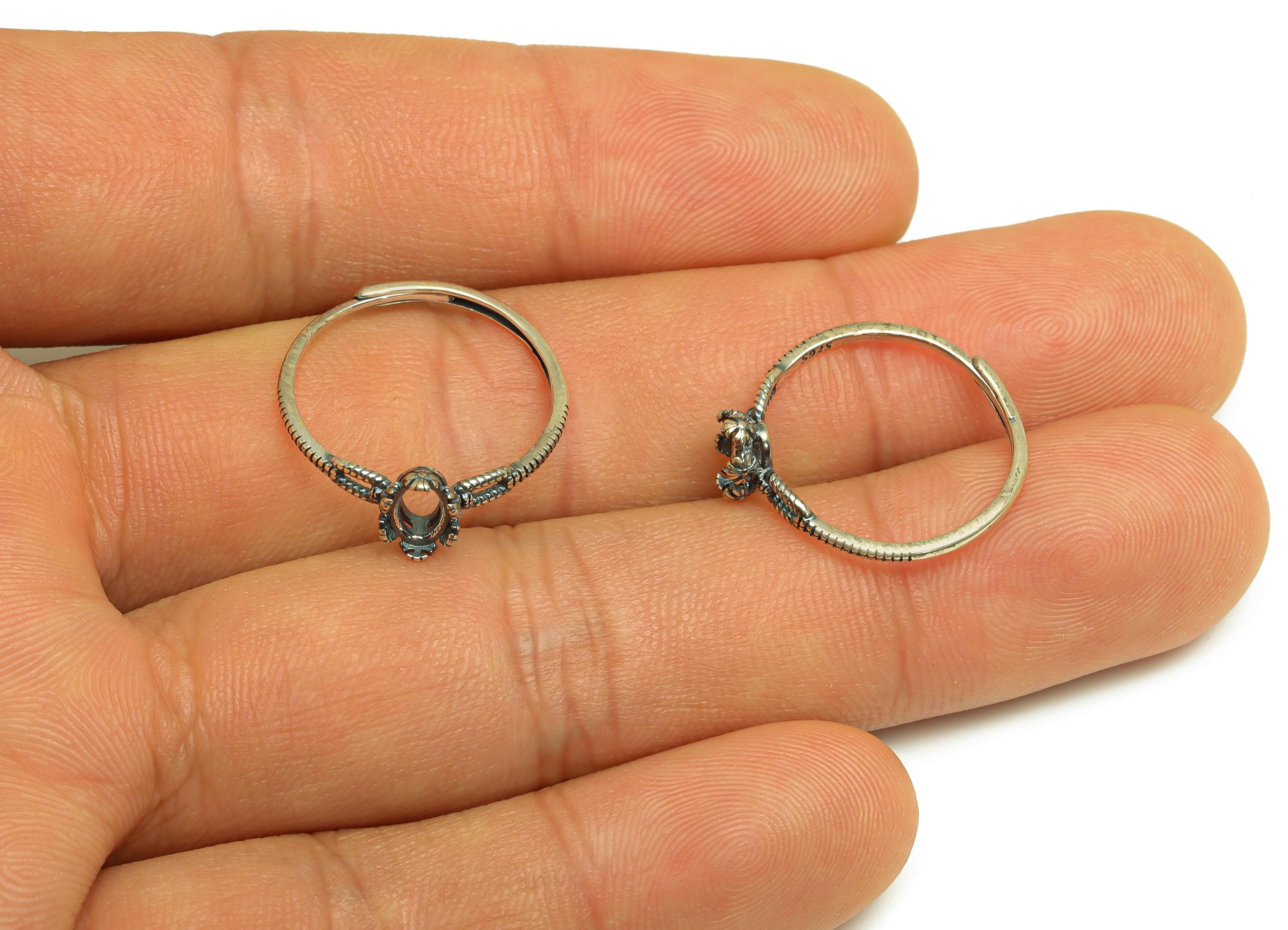 4x6mm Adjustable Oval Ring Setting - Silver Daisy Adjustable Ring - Mini Flower Ring - For Jewelry - 925 Silver Sterling Silver - RGP7415 - DOMEDBAZAAR