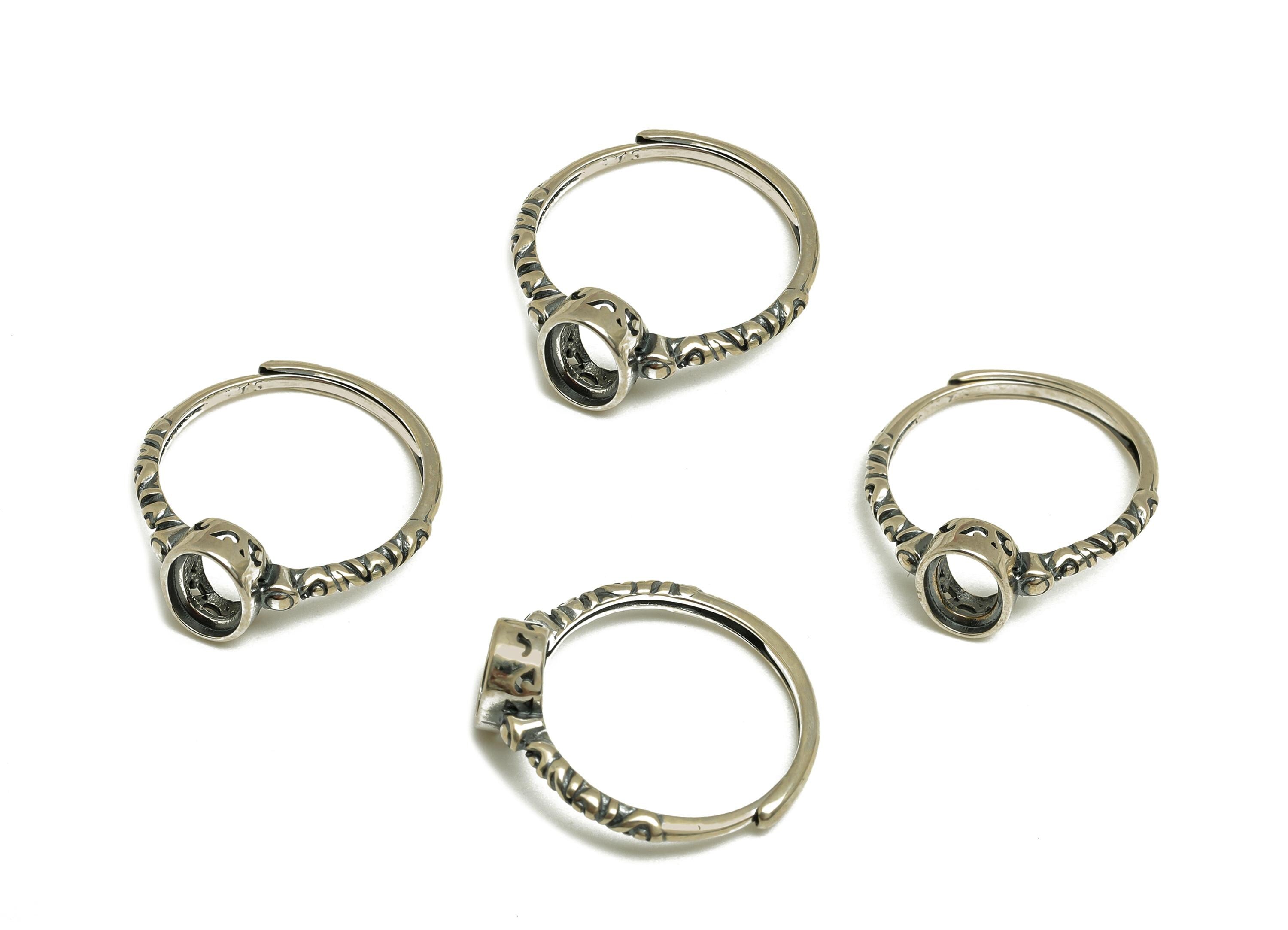 5x7mm Adjustable Oval Ring Setting - Silver Pattern Adjustable Ring - Hollow Textured Ring - For Jewelry - 925 Silver Sterling - RGP7410 - DOMEDBAZAAR