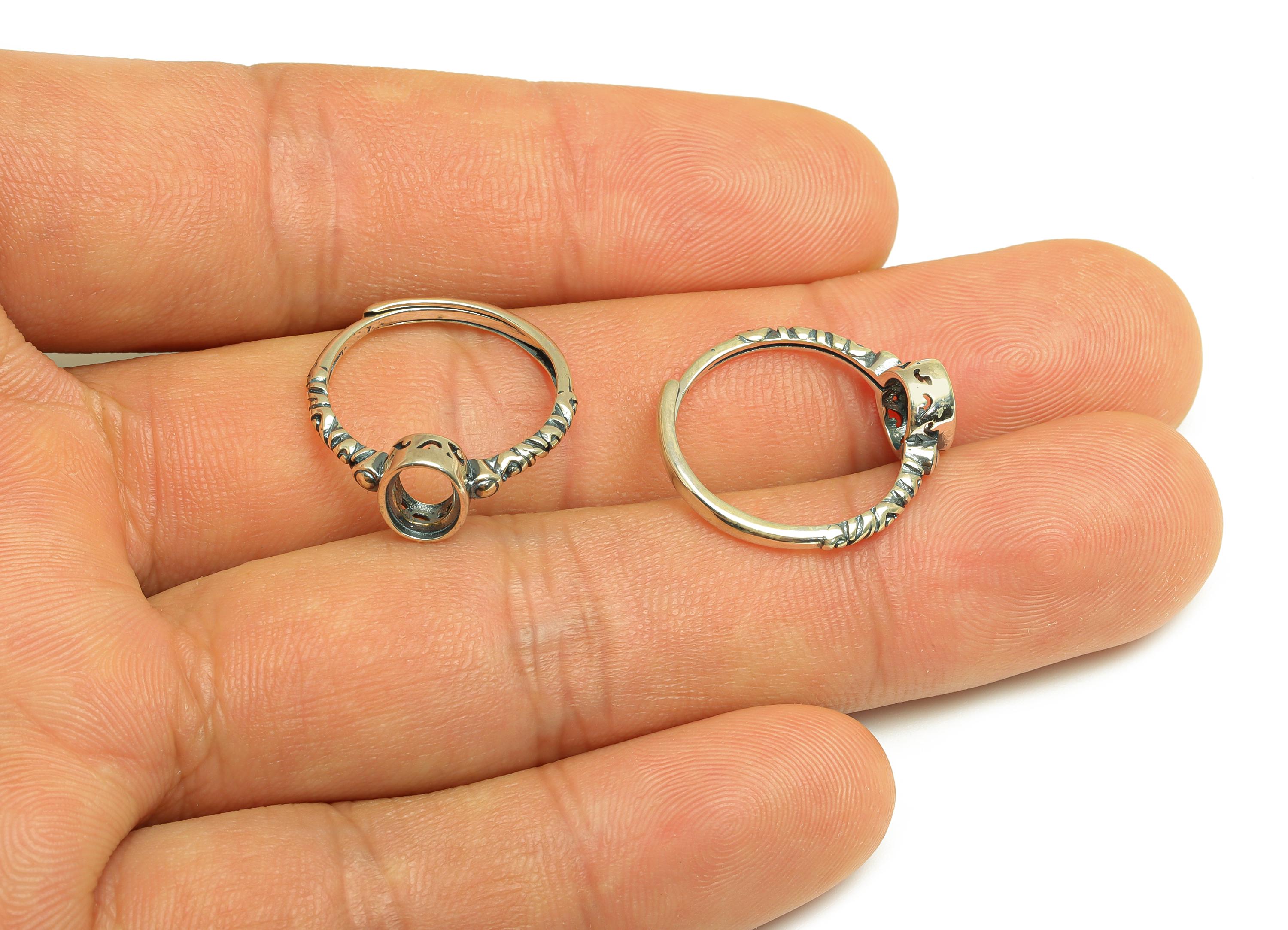 5x7mm Adjustable Oval Ring Setting - Silver Pattern Adjustable Ring - Hollow Textured Ring - For Jewelry - 925 Silver Sterling - RGP7410 - DOMEDBAZAAR