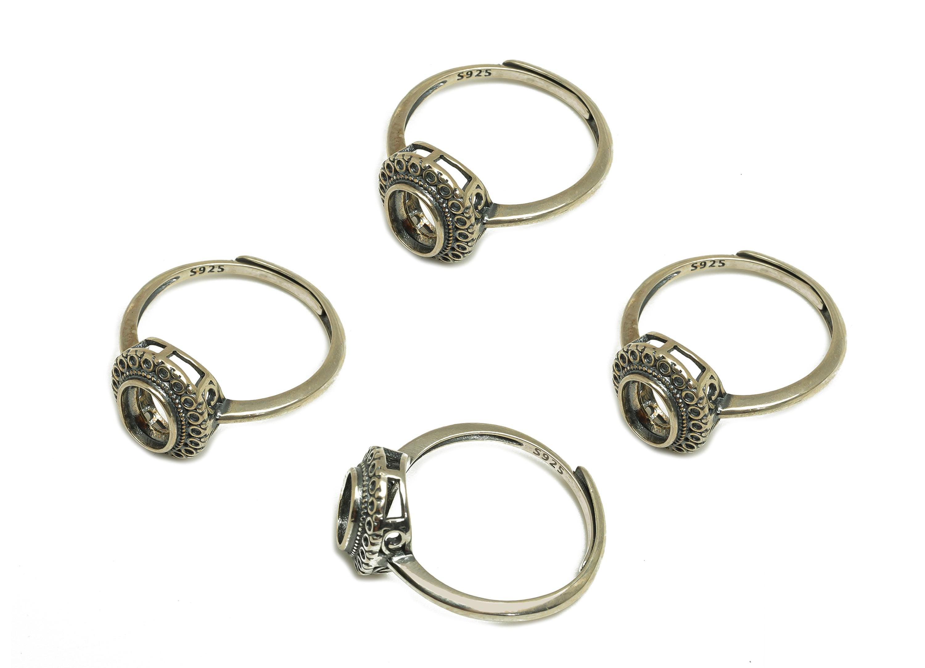 5x7mm Adjustable Oval Ring Setting - Silver Pattern Adjustable Ring - Textured Silver Ring - For Jewelry - 925 Silver Sterling - RGP7416 - DOMEDBAZAAR