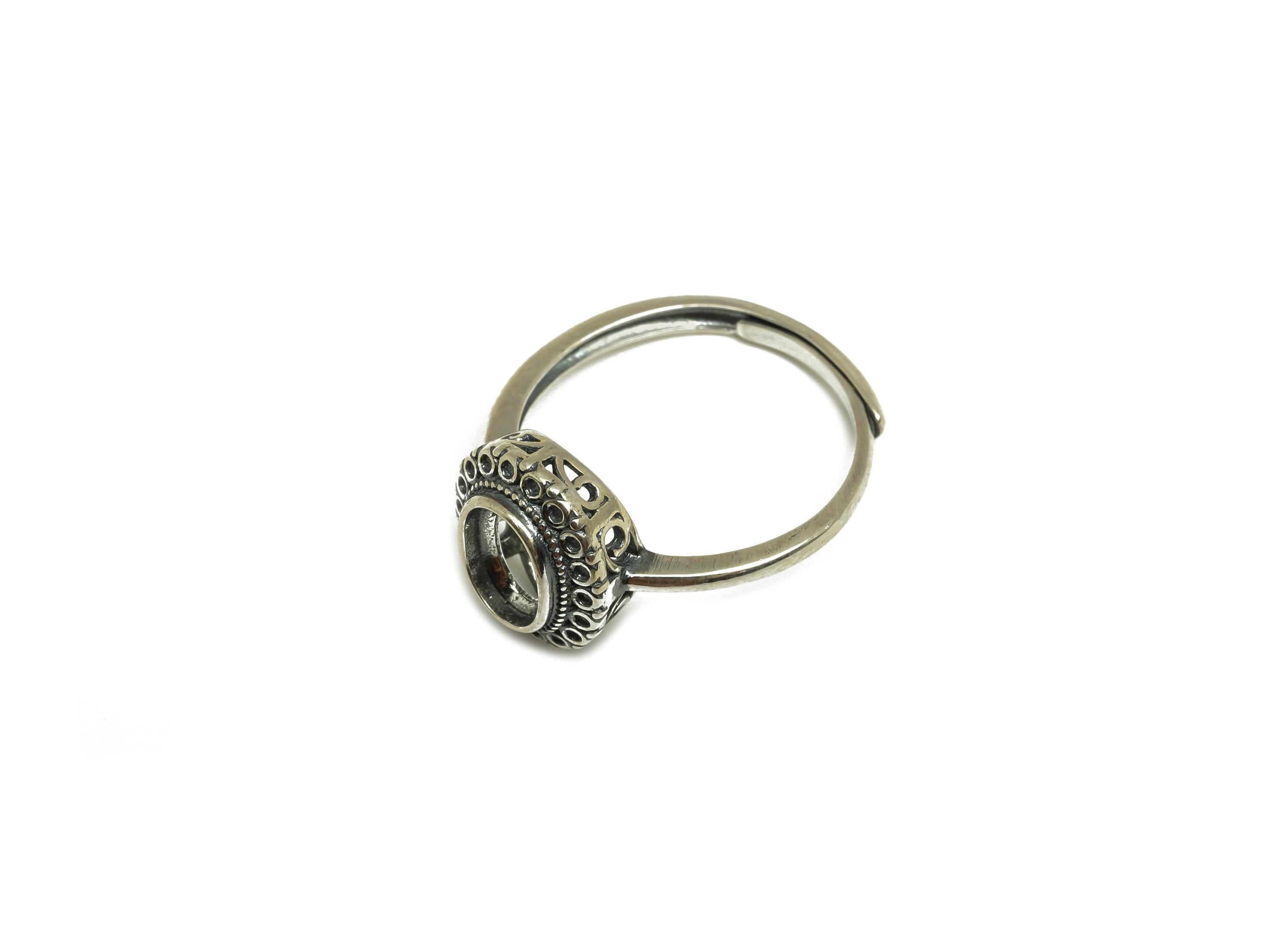 5x7mm Adjustable Oval Ring Setting - Silver Pattern Adjustable Ring - Textured Silver Ring - For Jewelry - 925 Silver Sterling - RGP7416 - DOMEDBAZAAR
