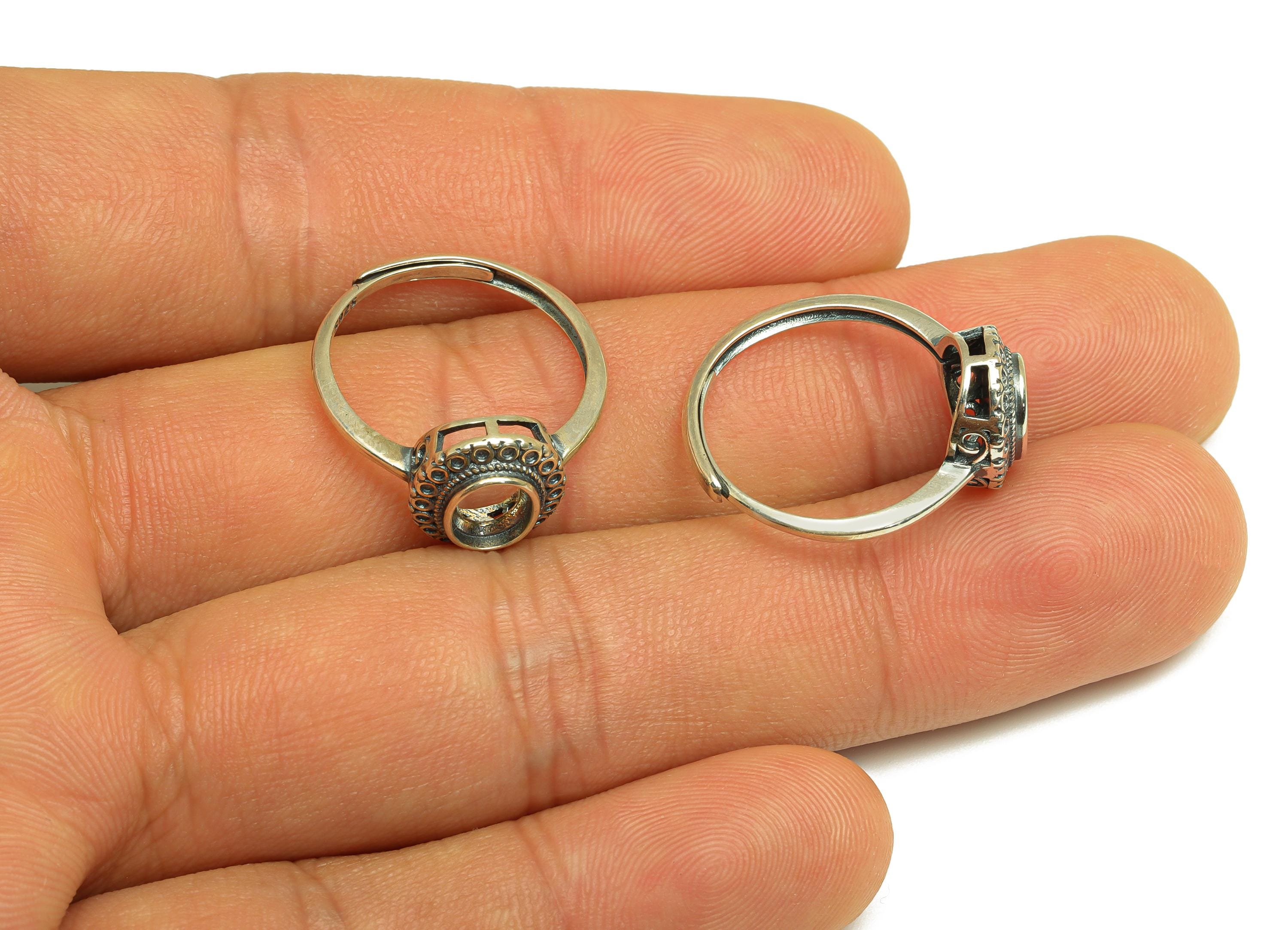 5x7mm Adjustable Oval Ring Setting - Silver Pattern Adjustable Ring - Textured Silver Ring - For Jewelry - 925 Silver Sterling - RGP7416 - DOMEDBAZAAR