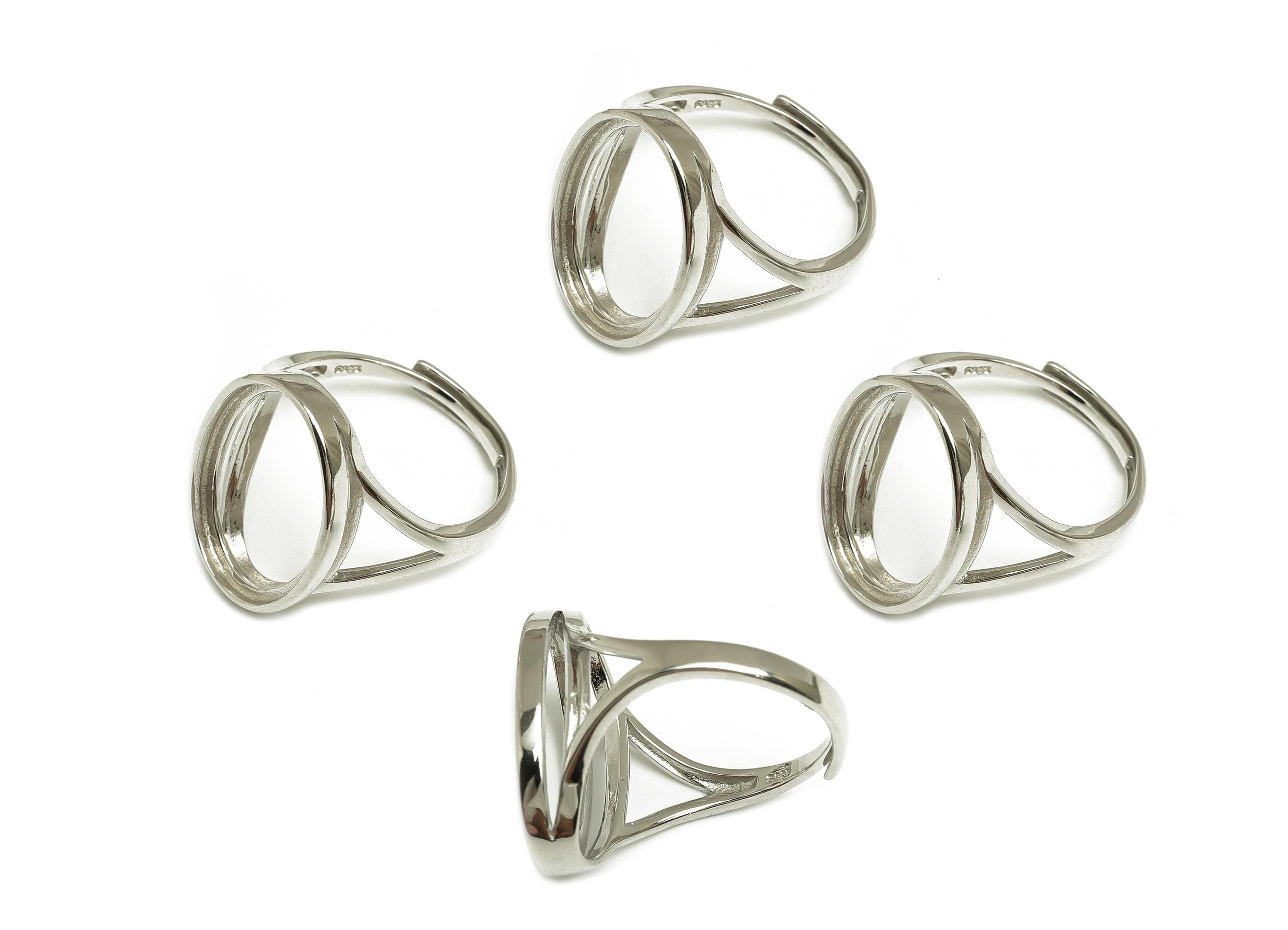 14x19mm Adjustable Oval Ring Setting - Silver Geometry Adjustable Ring - Hoop Silver Ring - For Jewelry - 925 Silver Sterling - RGP7423 - DOMEDBAZAAR