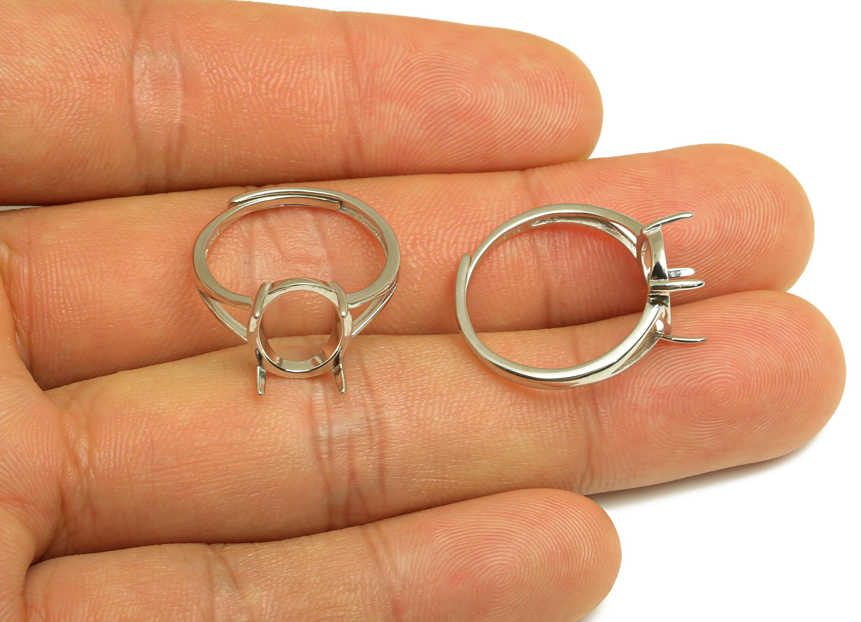 10x12mm Adjustable Oval Ring Setting - 4 Prong setting - Silver Adjustable Ring - Hoop Ring - For Jewelry - 925 Silver Sterling - RGP7422 - DOMEDBAZAAR