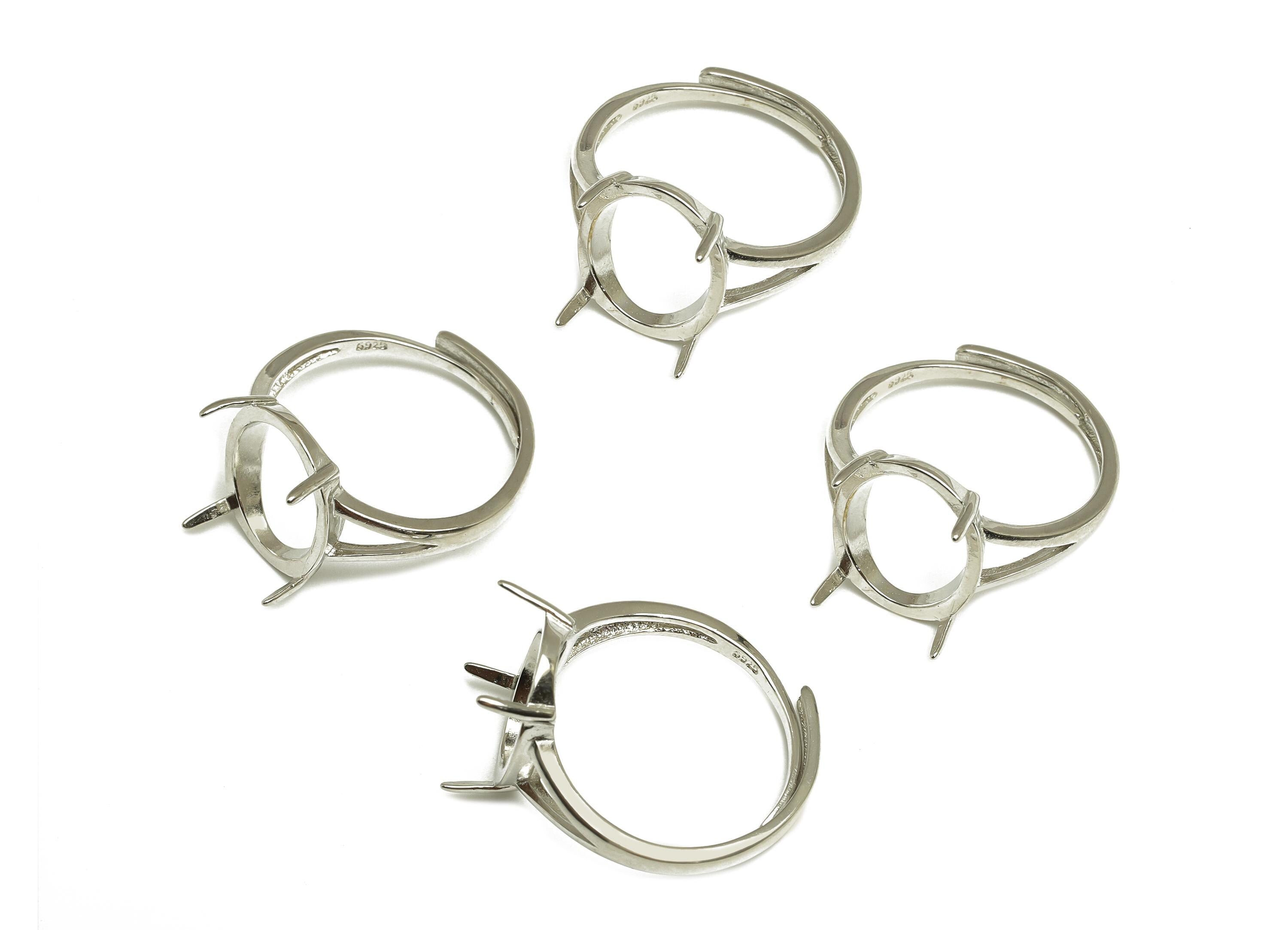 11x13mm Adjustable Oval Ring Setting - 4 Prong setting - Silver Adjustable Ring - Hoop Ring - For Jewelry - 925 Silver Sterling - RGP7421 - DOMEDBAZAAR