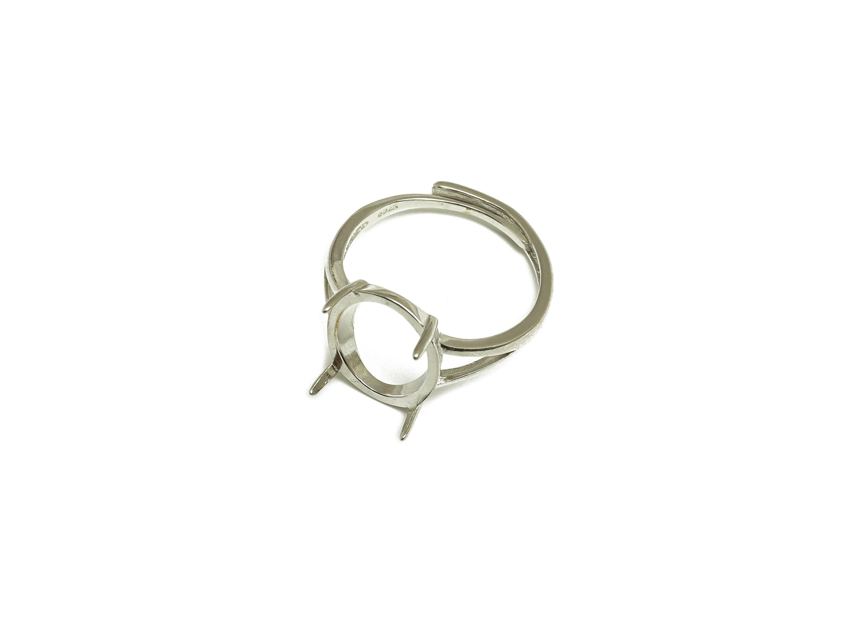 11x13mm Adjustable Oval Ring Setting - 4 Prong setting - Silver Adjustable Ring - Hoop Ring - For Jewelry - 925 Silver Sterling - RGP7421 - DOMEDBAZAAR
