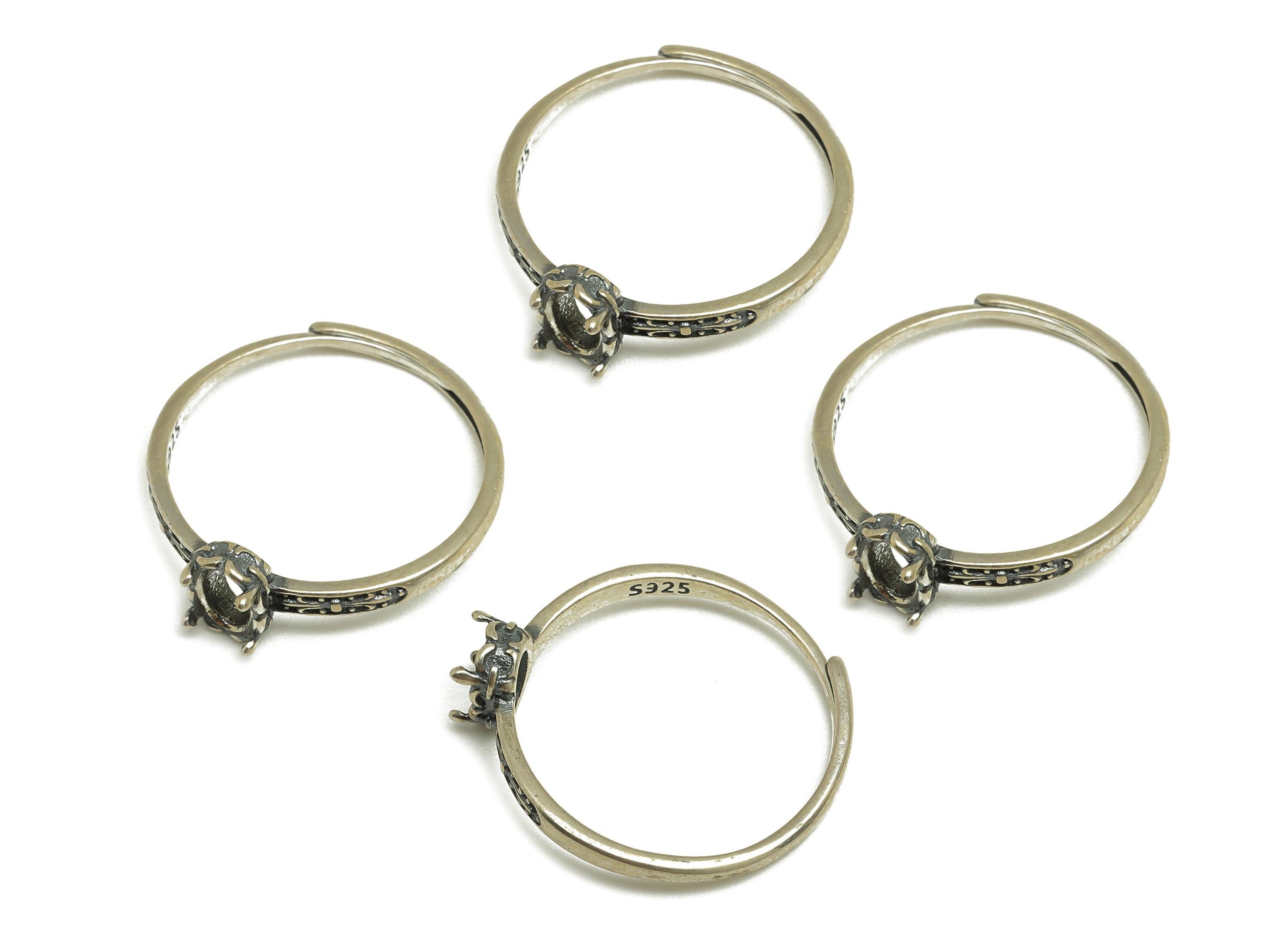 4x6mm Adjustable Oval Ring Setting - Vintage Adjustable Rings - Hoop Silver Adjustable Ring - For Jewelry - 925 Silver Sterling - RGP7409 - DOMEDBAZAAR