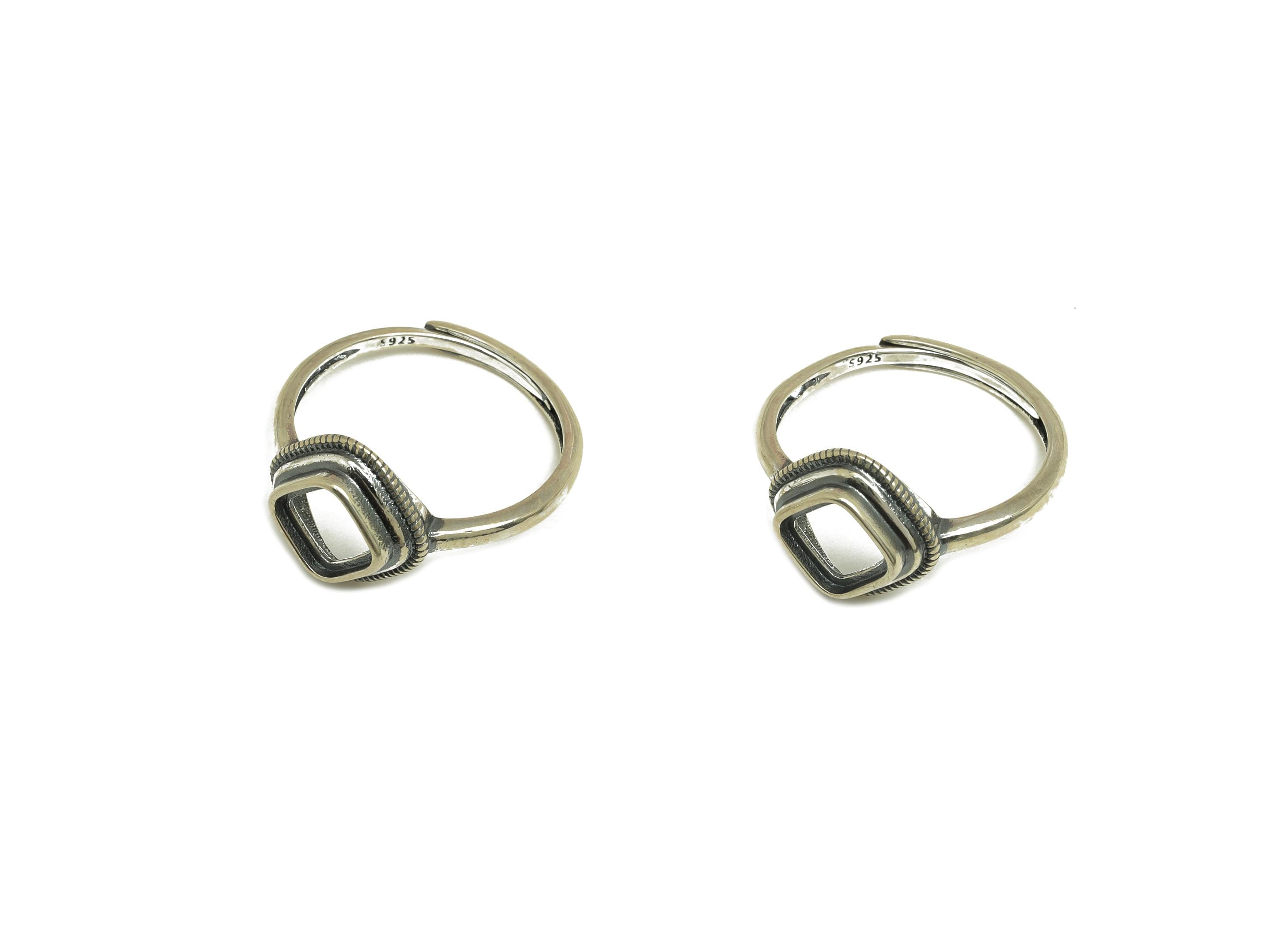 6mm Adjustable Square Ring Setting - Vintage Adjustable Rings - Hoop Geometry Adjustable Ring - For Jewelry - 925 Silver Sterling - RGP7414 - DOMEDBAZAAR