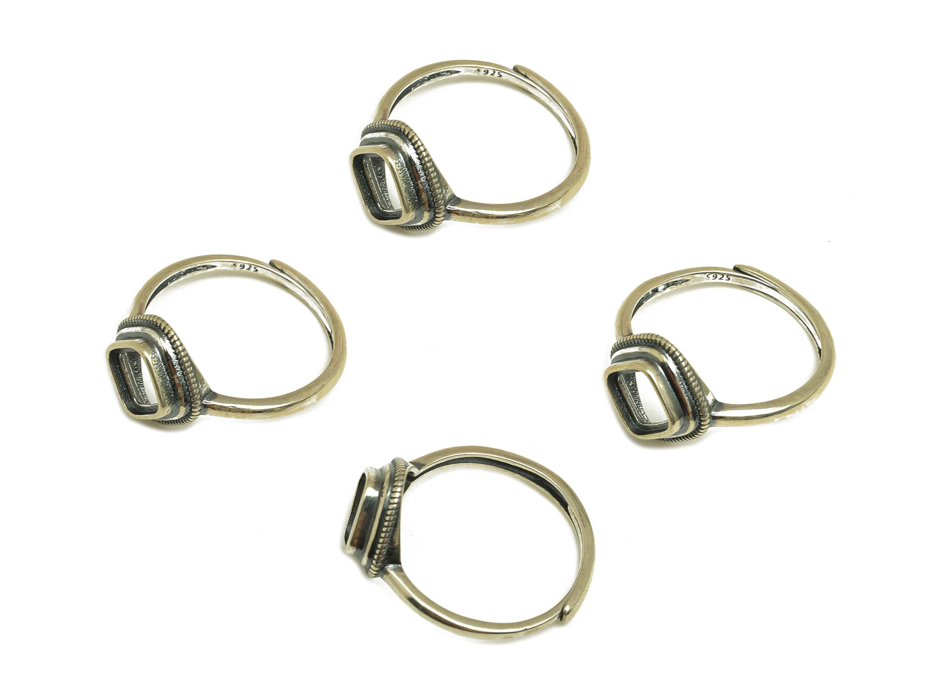 6mm Adjustable Square Ring Setting - Vintage Adjustable Rings - Hoop Geometry Adjustable Ring - For Jewelry - 925 Silver Sterling - RGP7414 - DOMEDBAZAAR
